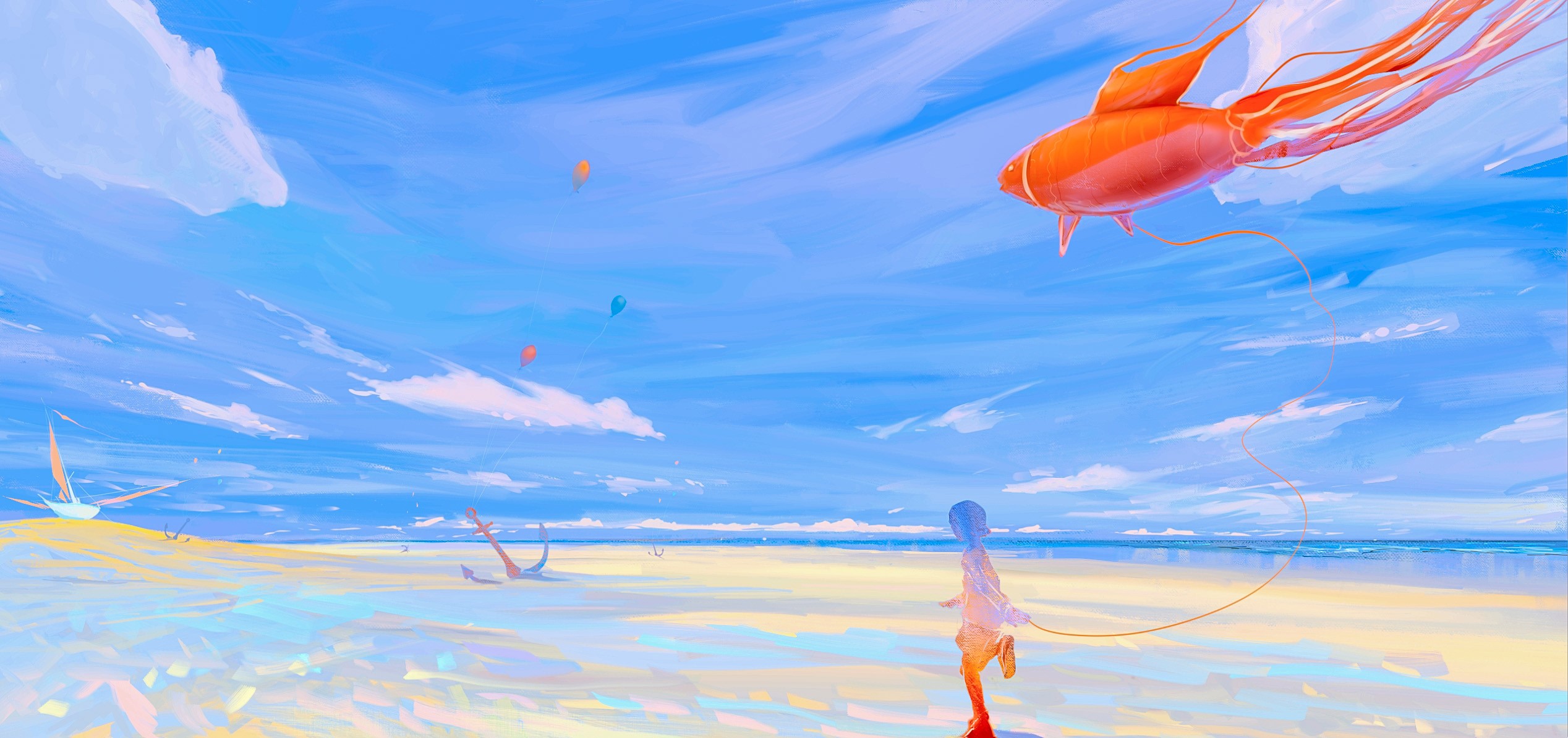 fantasy art, anchors, fish, digital art, HD Wallpaper