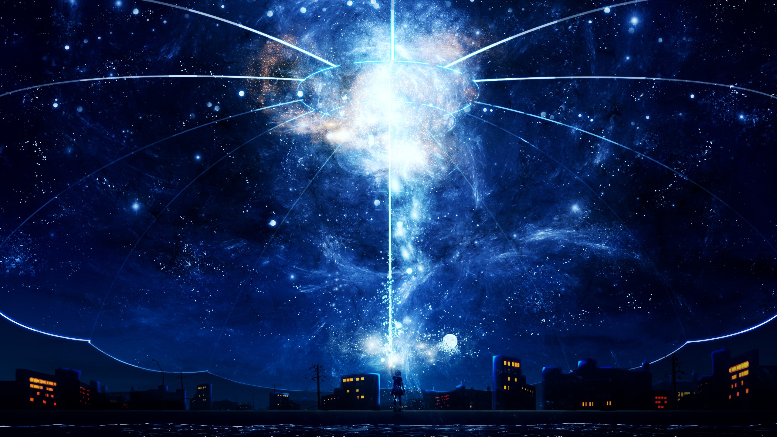 night sky, fantasy art, anime, HD Wallpaper