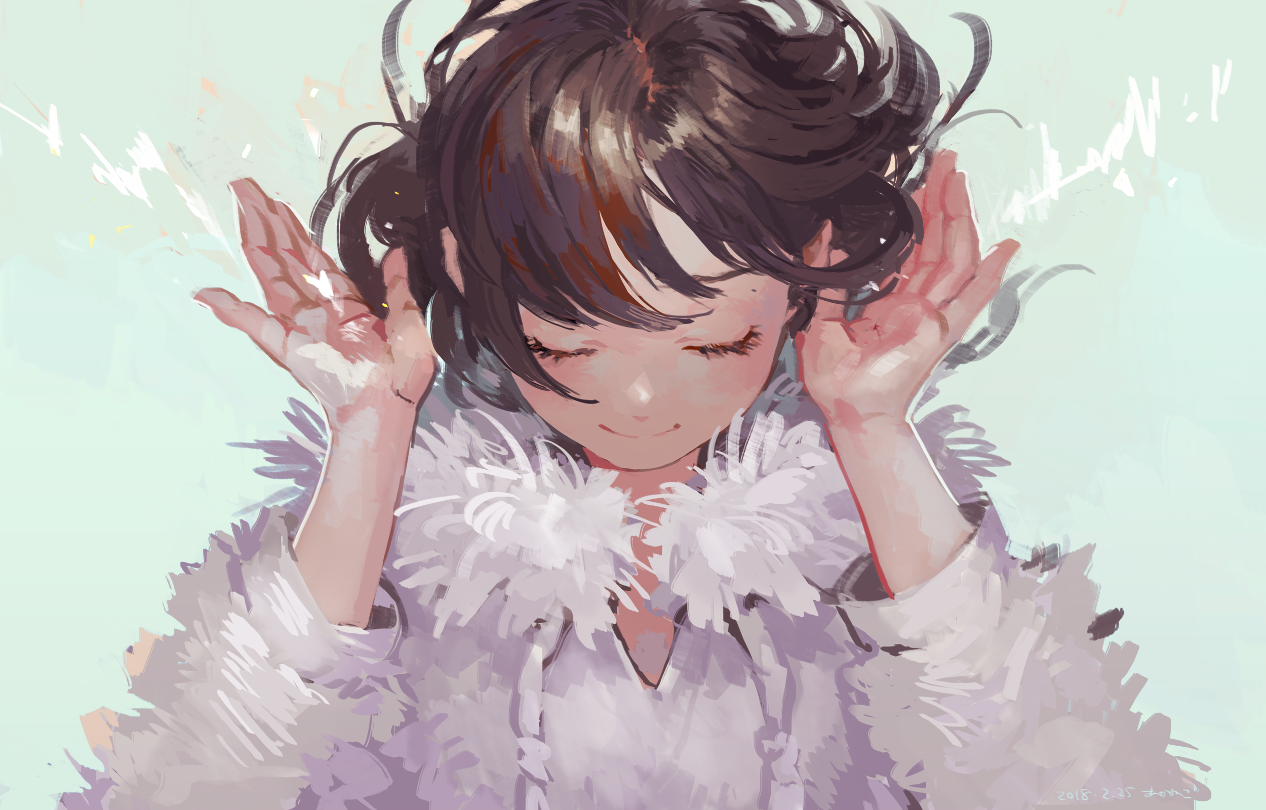 anime girls, original characters, white jacket, music, HD Wallpaper