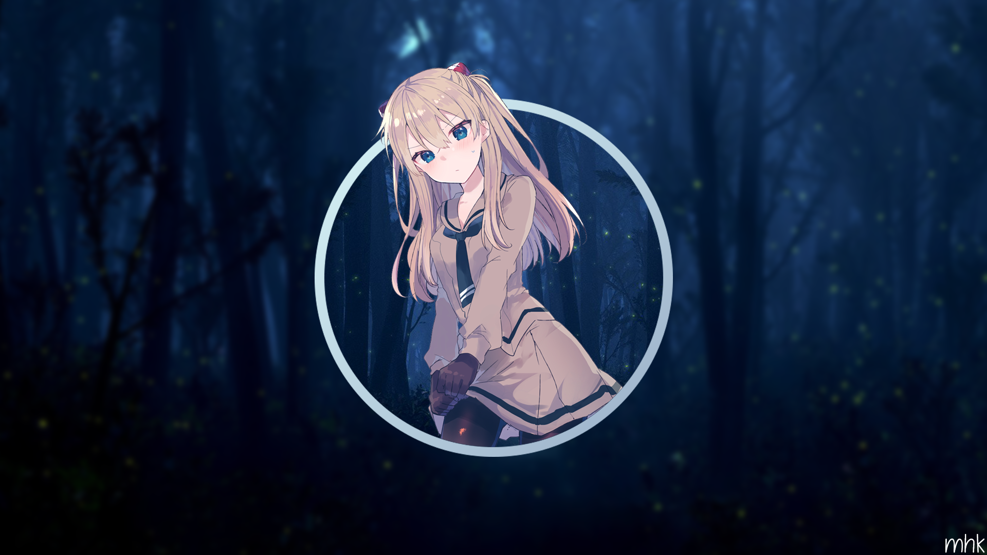 blue, night, anime girls, anime, picture-in-picture, HD Wallpaper