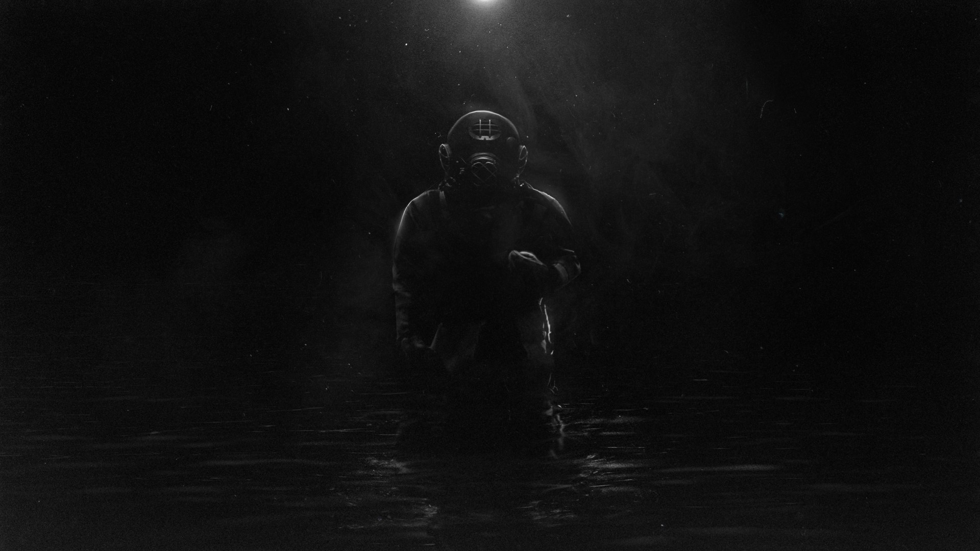 Felix Soletic, monochrome, dark, divers, diving suits, underwater, HD Wallpaper