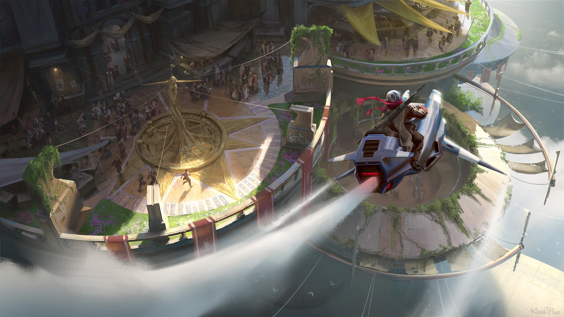 fantasy art, Klaus Pillon, vehicle, flying, HD Wallpaper