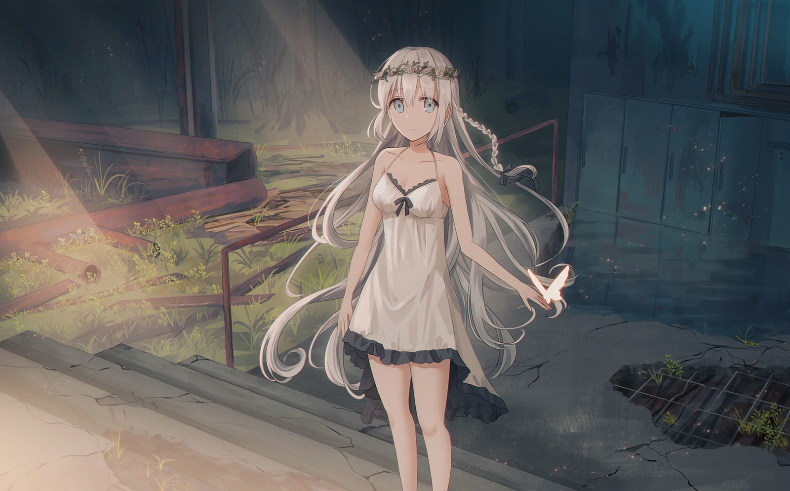 anime, anime girls, blonde, long hair, nightgown, HD Wallpaper