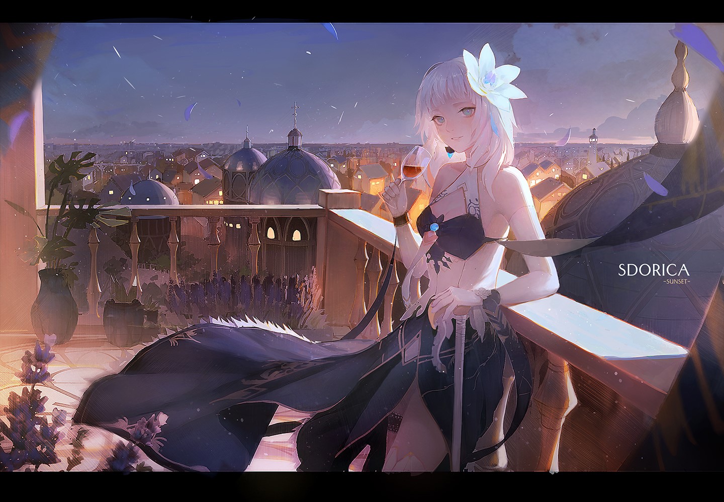 anime, anime girls, flower in hair, blonde, HD Wallpaper
