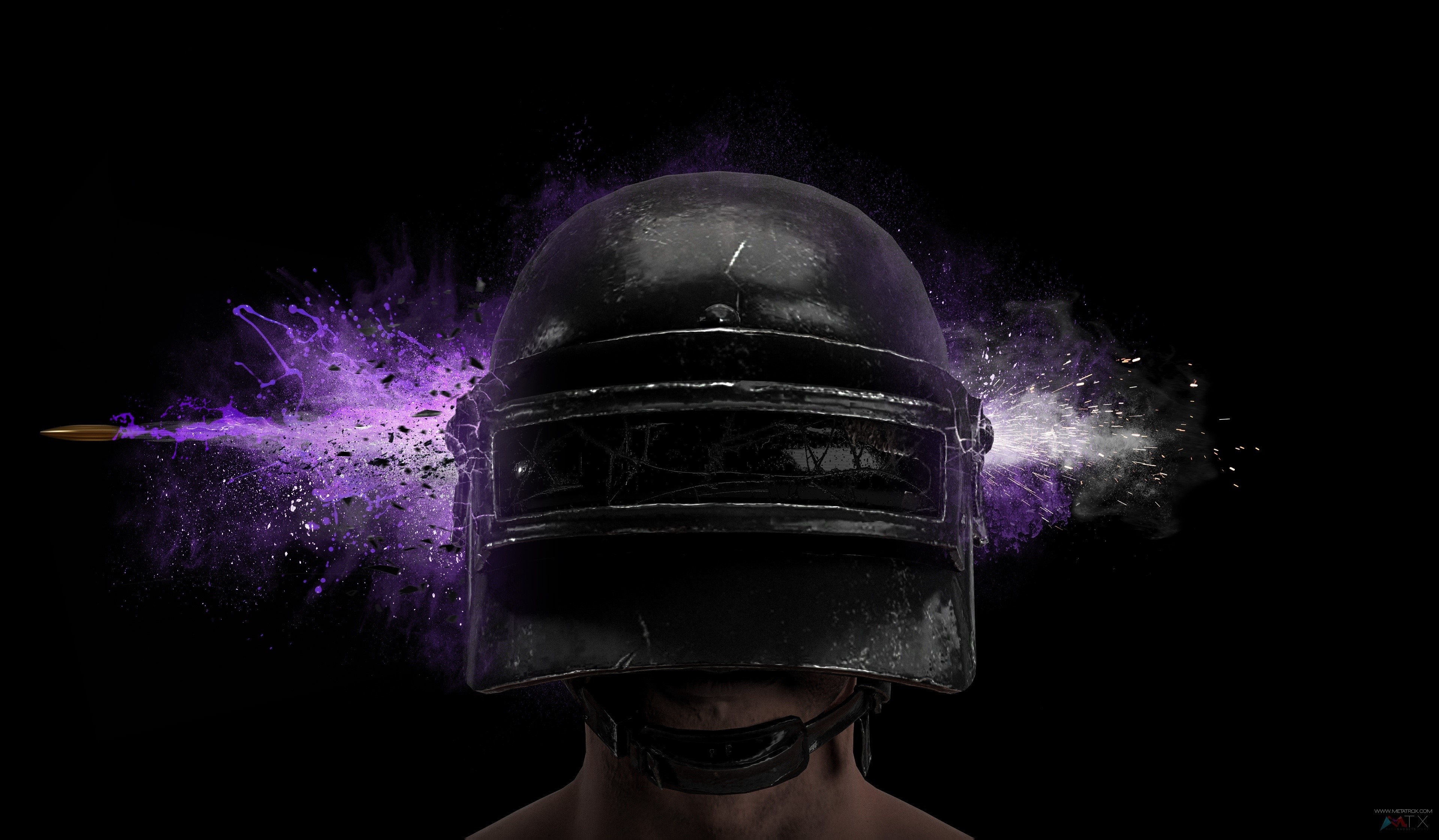 PUBG, helmet, bullet, video games, PC gaming, purple, simple background, HD Wallpaper