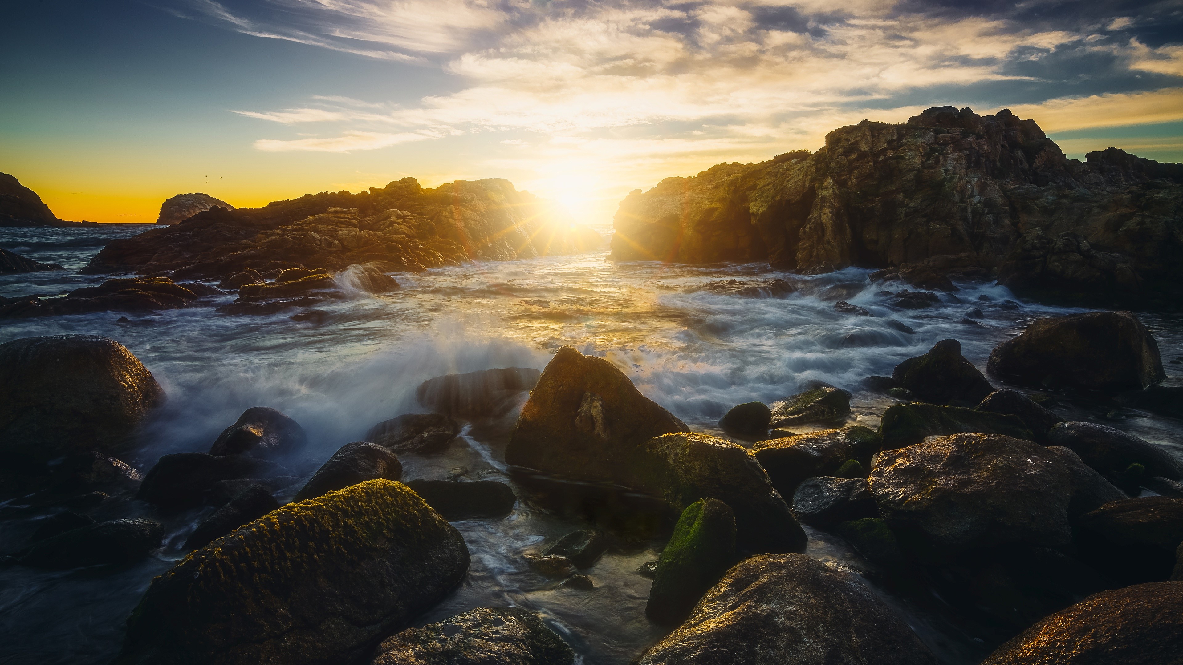 nature, Sun, dark, stones, water, HD Wallpaper