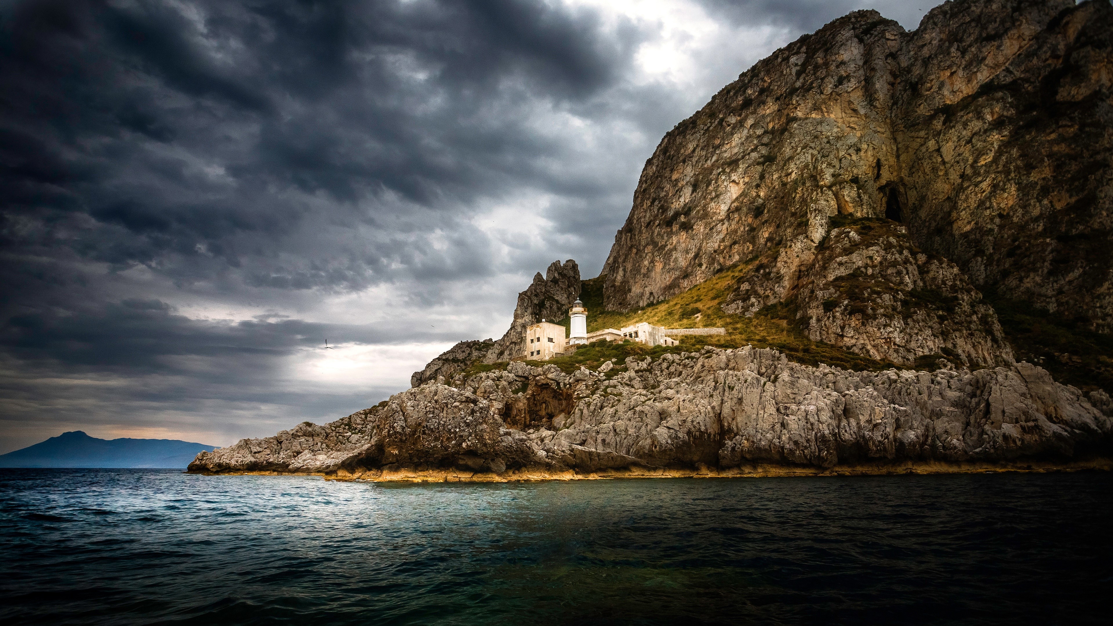 cliff, coast, nature, lighthouse, tower, rock, HD Wallpaper