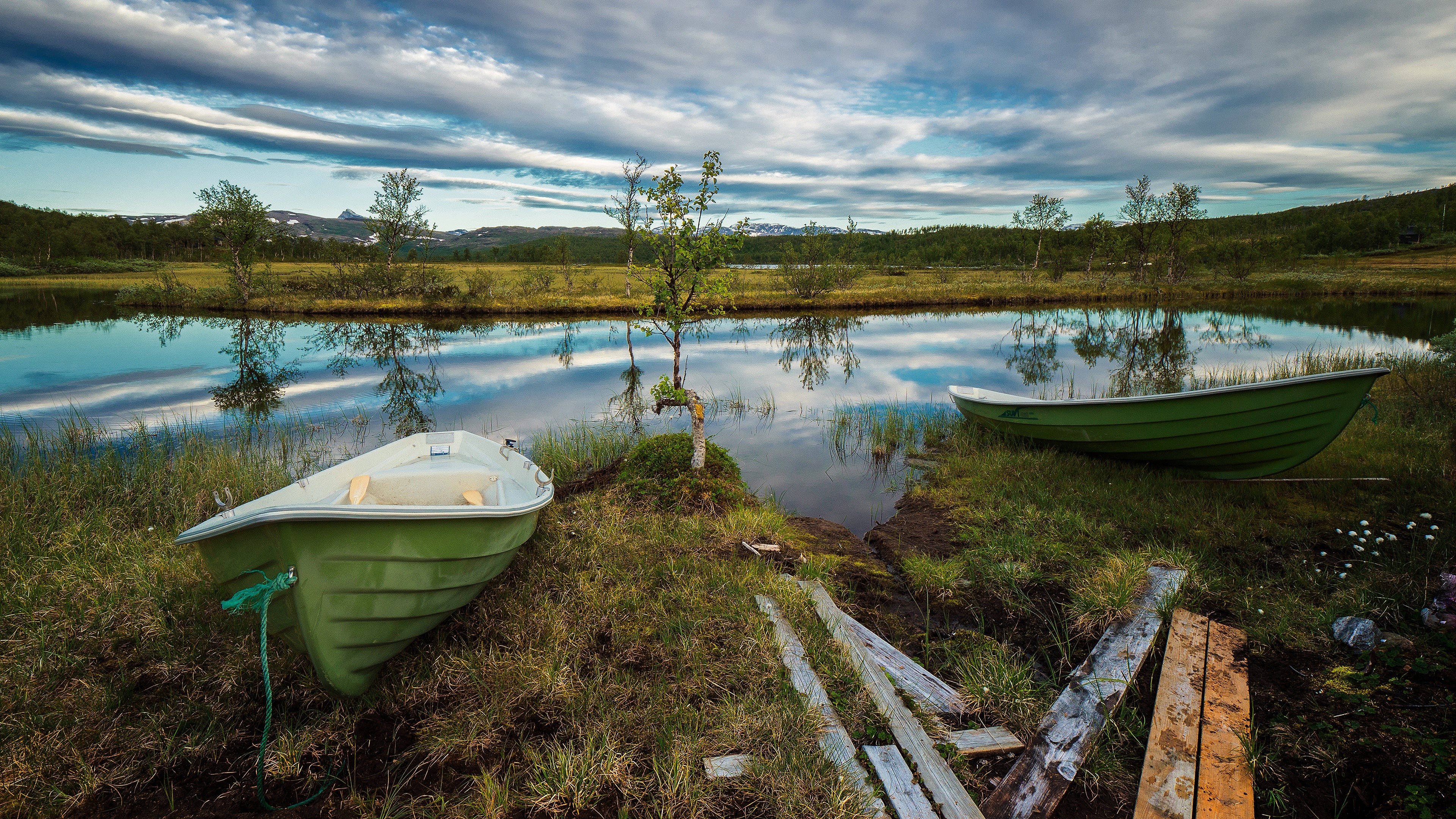 landscape, nature, boat, lake, HD Wallpaper