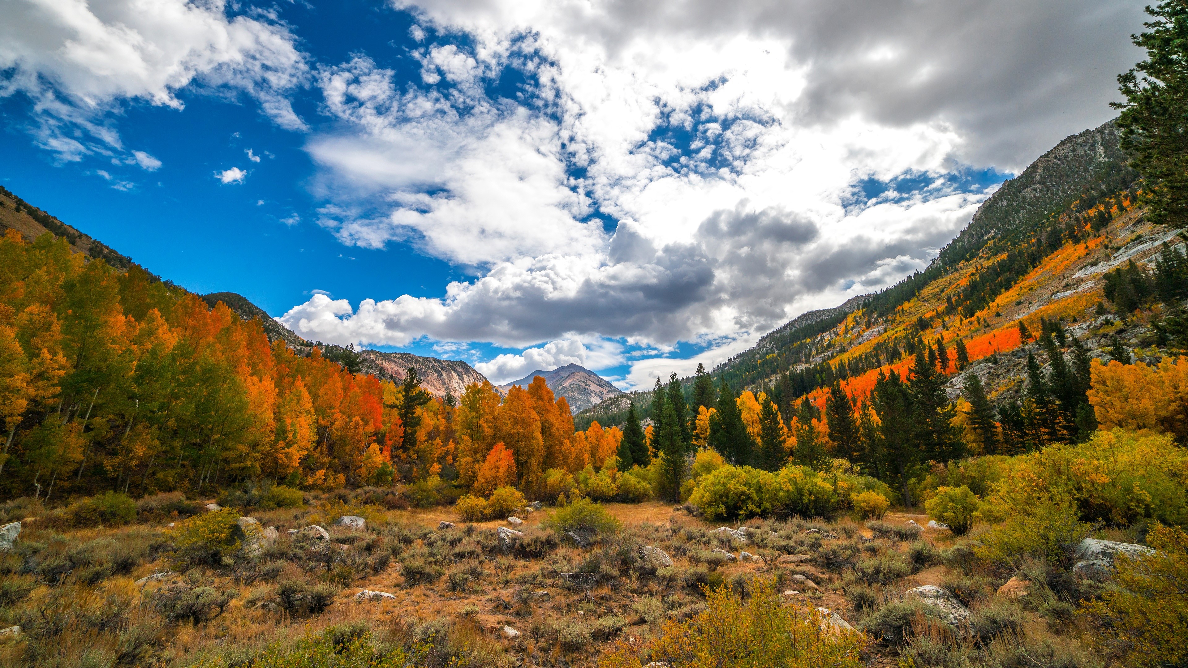 clouds, fall, nature, landscape, mountains, HD Wallpaper