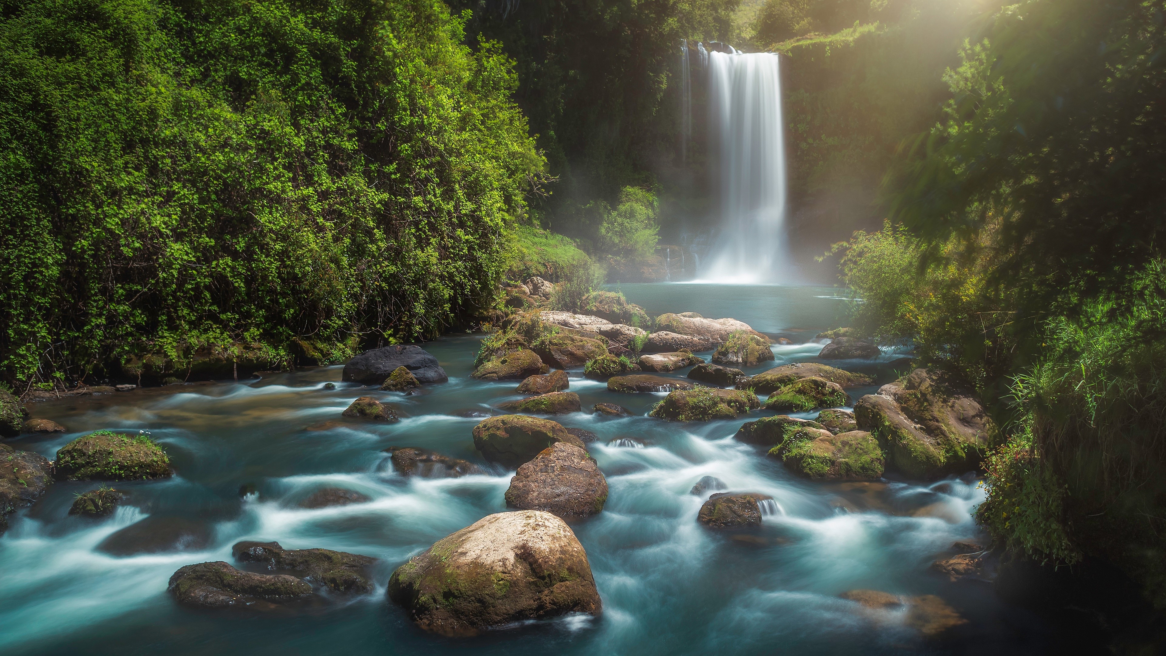 nature, waterfall, river, stones, HD Wallpaper