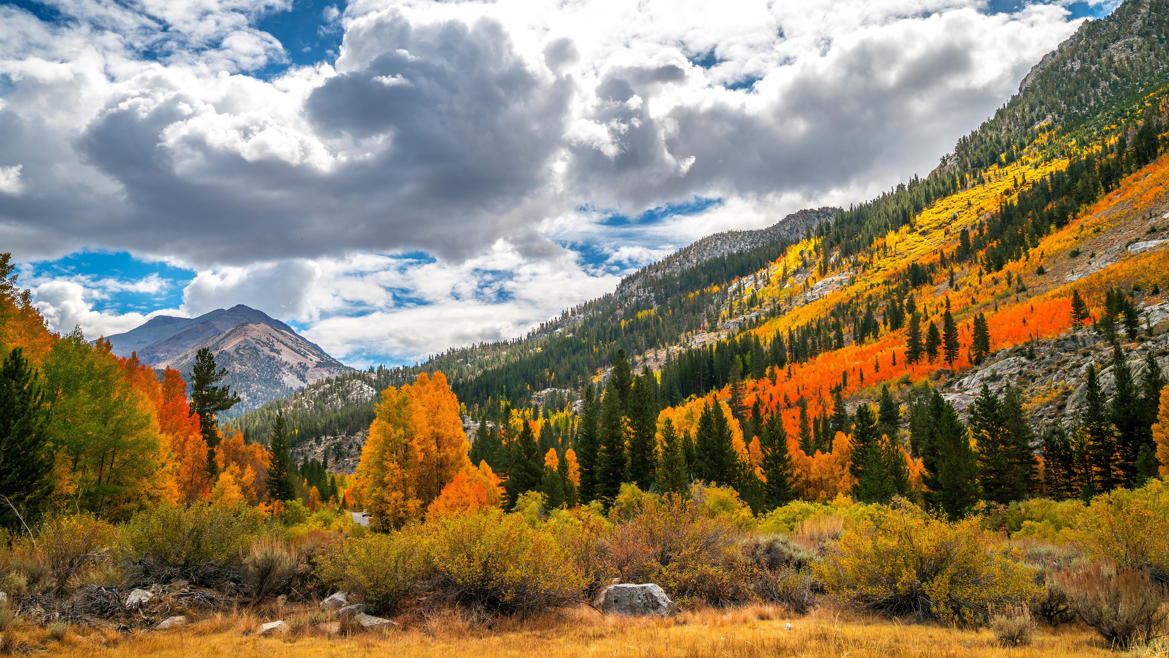 fall, clouds, nature, landscape, mountains, HD Wallpaper
