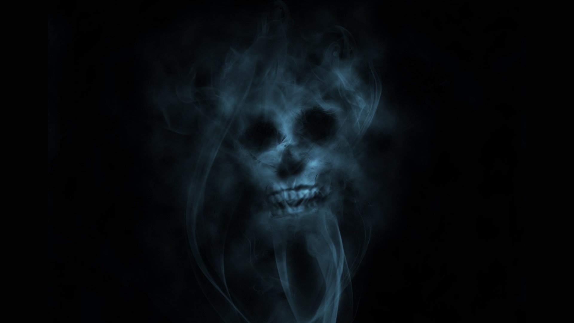 simple background, black background, skull, smoke, blue smoke, HD Wallpaper