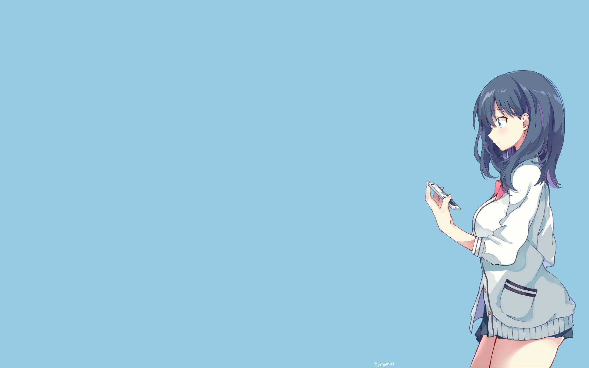 simple background, anime, anime girls, SSSS.GRIDMAN, Takarada Rikka, blue background, HD Wallpaper