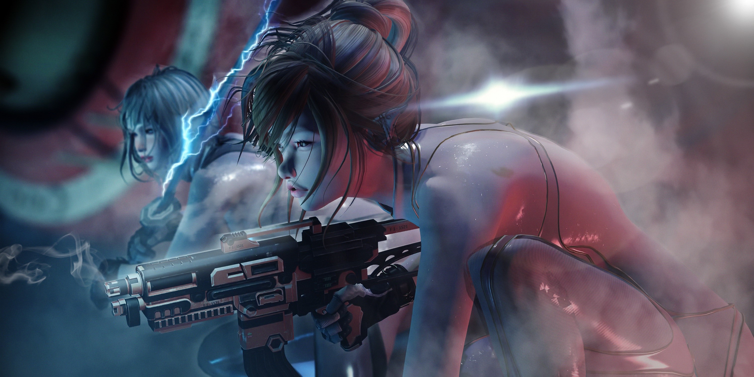 combat, weapon, artwork, cyberpunk, HD Wallpaper