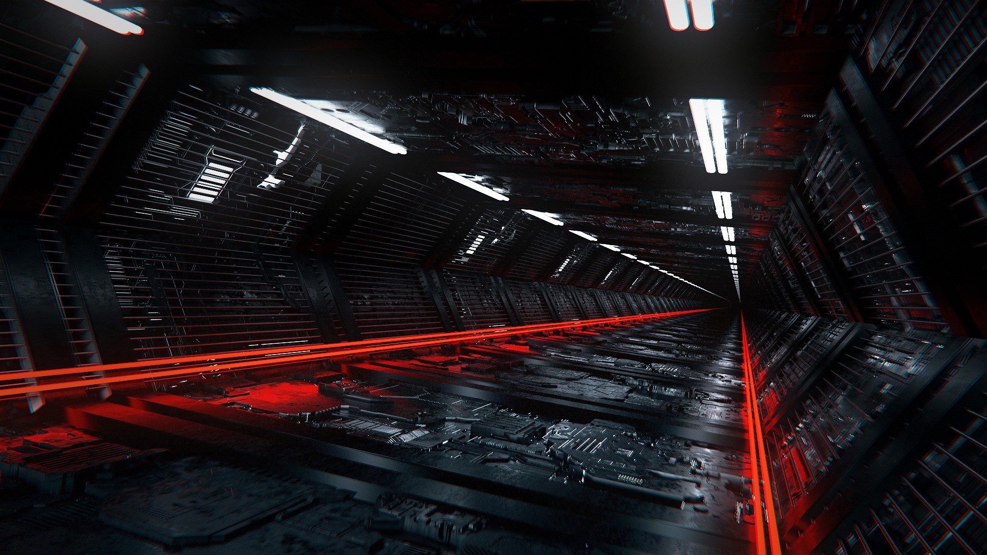 3D, digital art, construction, red, black, HD Wallpaper