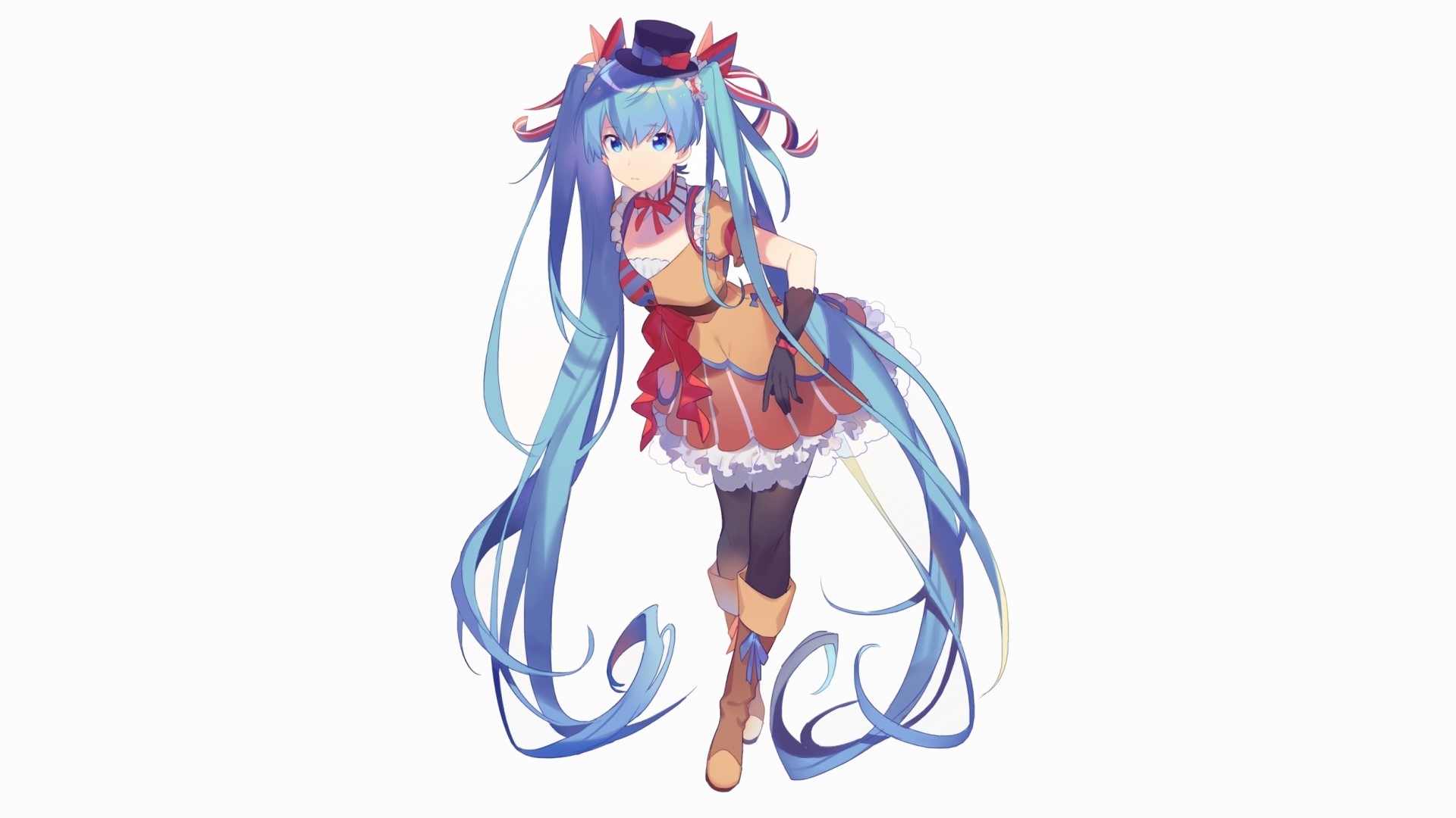 anime girls, white background, hat, simple background, blue hair, blue eyes, long hair, anime, HD Wallpaper