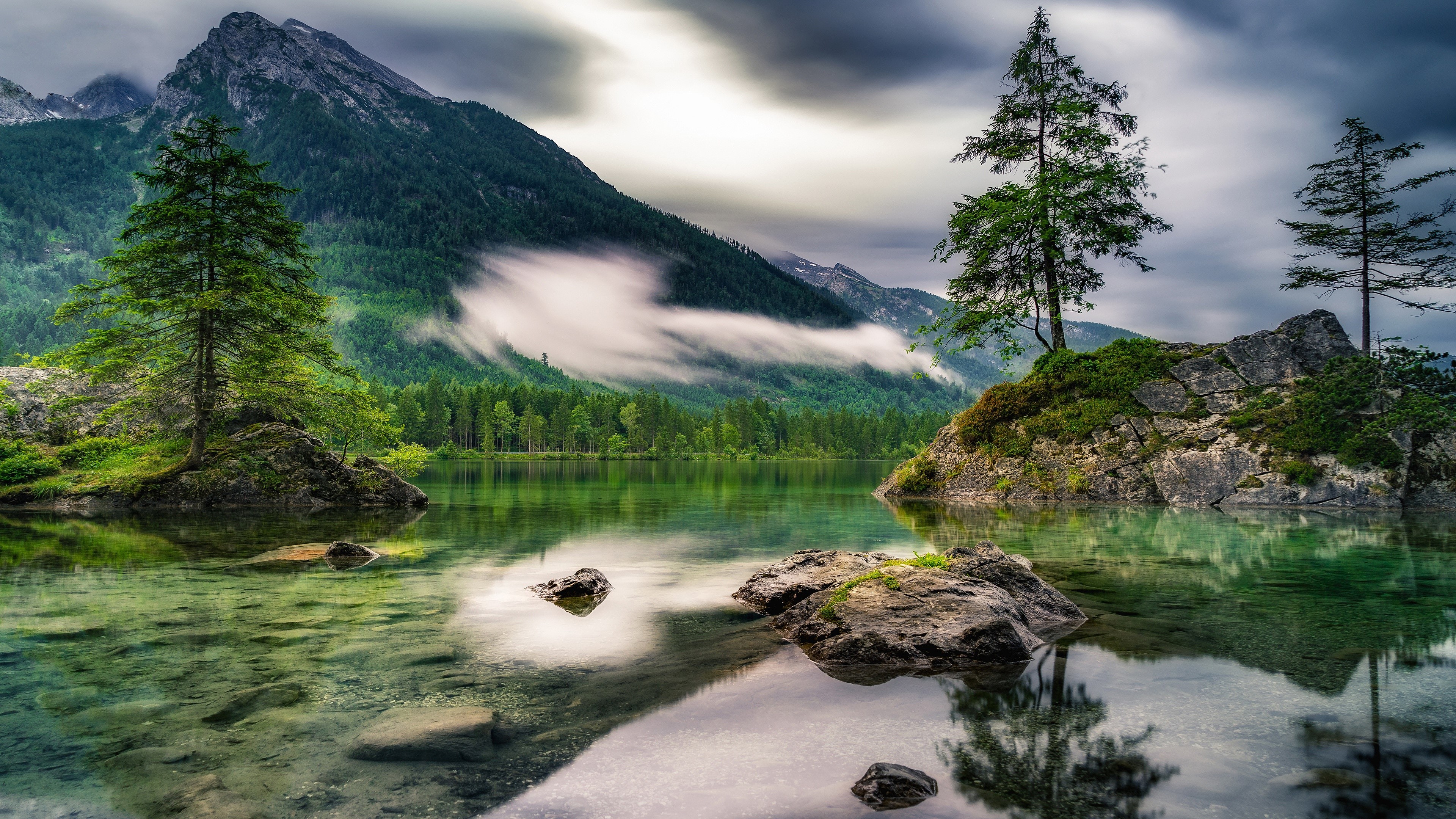 nature, mountains, trees, water, HD Wallpaper
