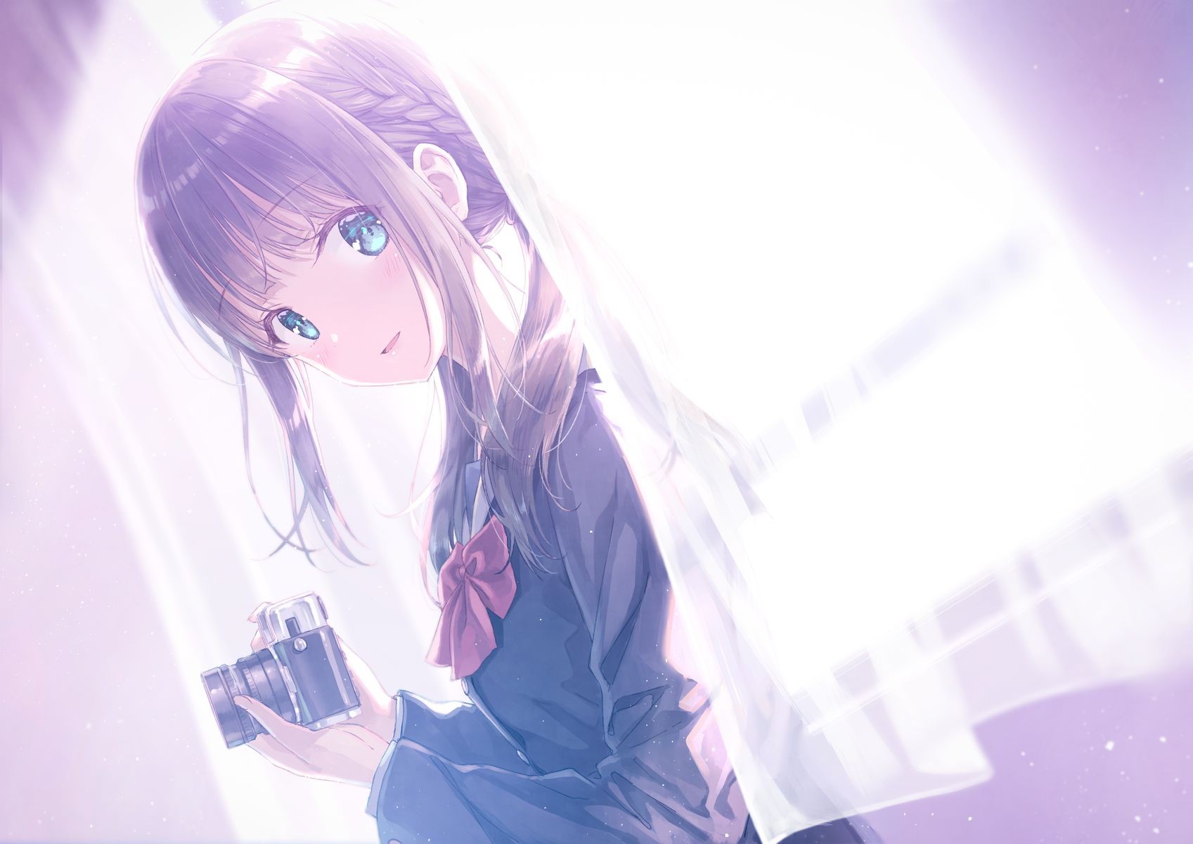 anime, anime girls, camera, blue eyes, HD Wallpaper