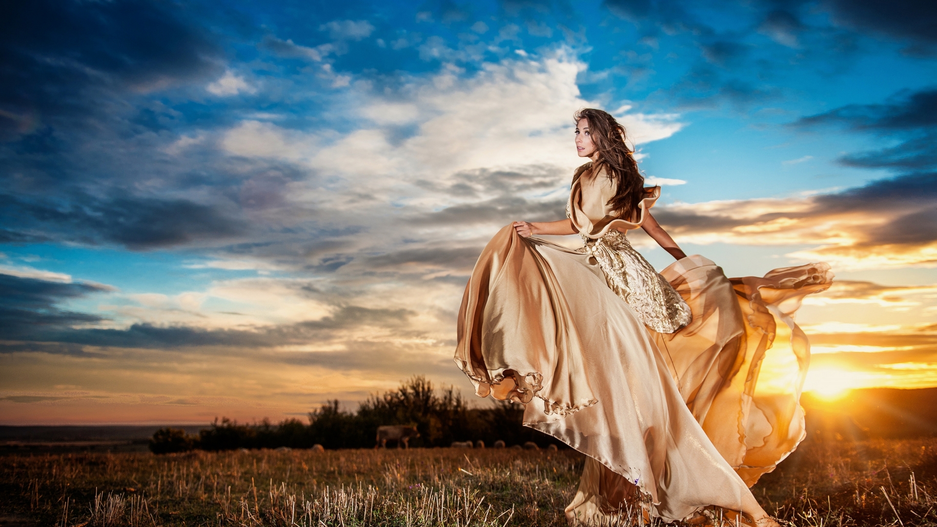 girl, dress, pose, nature, HD Wallpaper