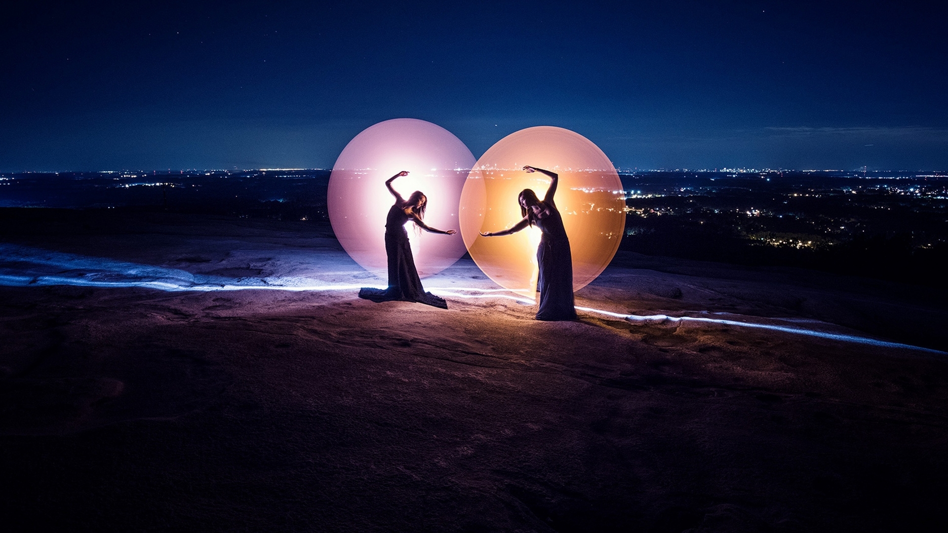 dancers, music, women, sea, beach, gothic, moonlight, dance, firefox persona theme, night, HD Wallpaper