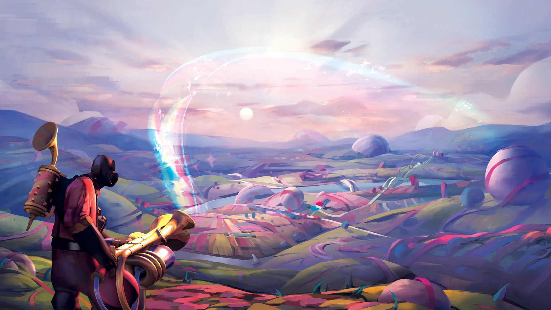 world, fantasy, pink, blue, HD Wallpaper