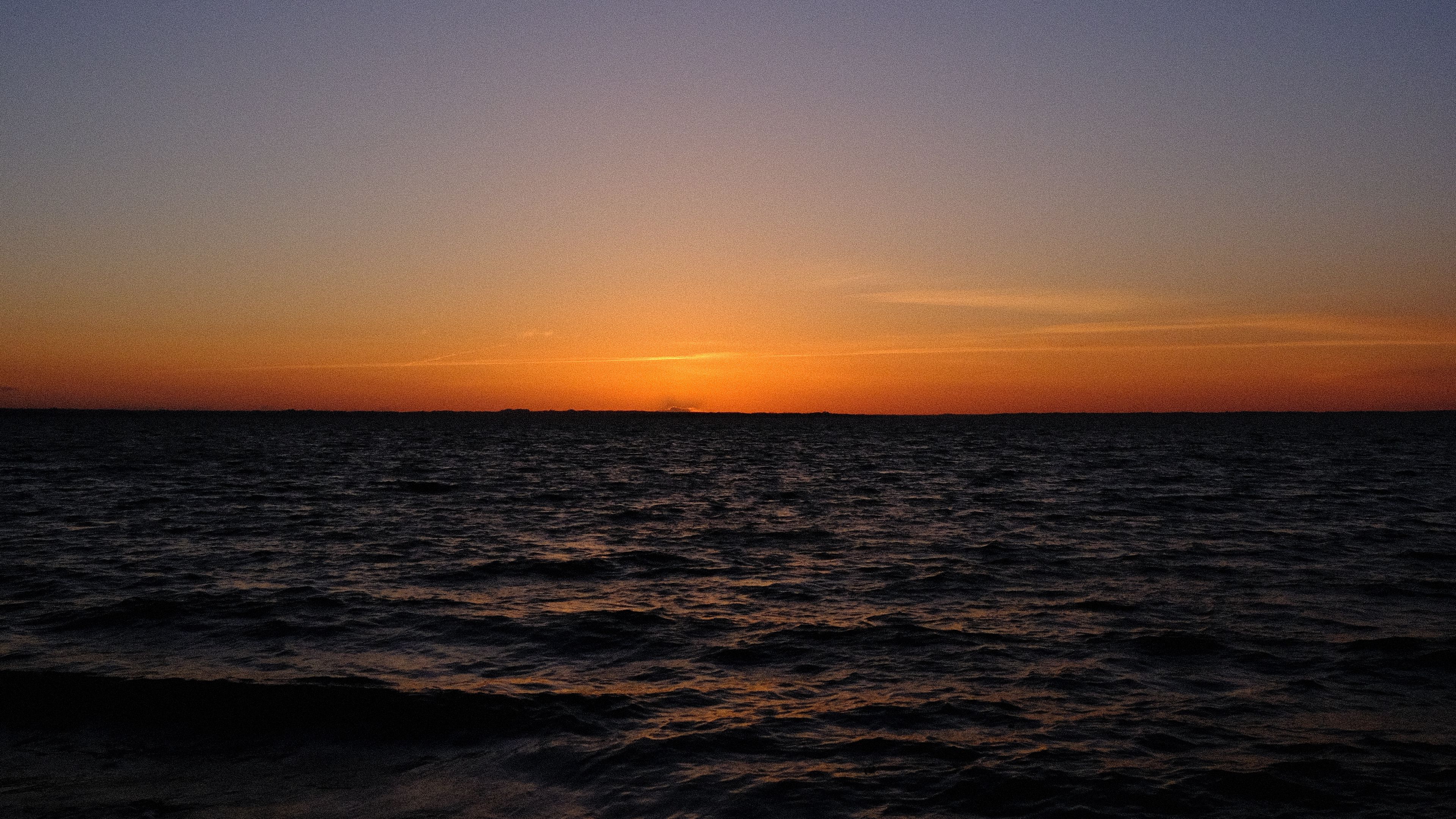 sea, horizon, sunset, sky, dark, night, 4k, HD Wallpaper