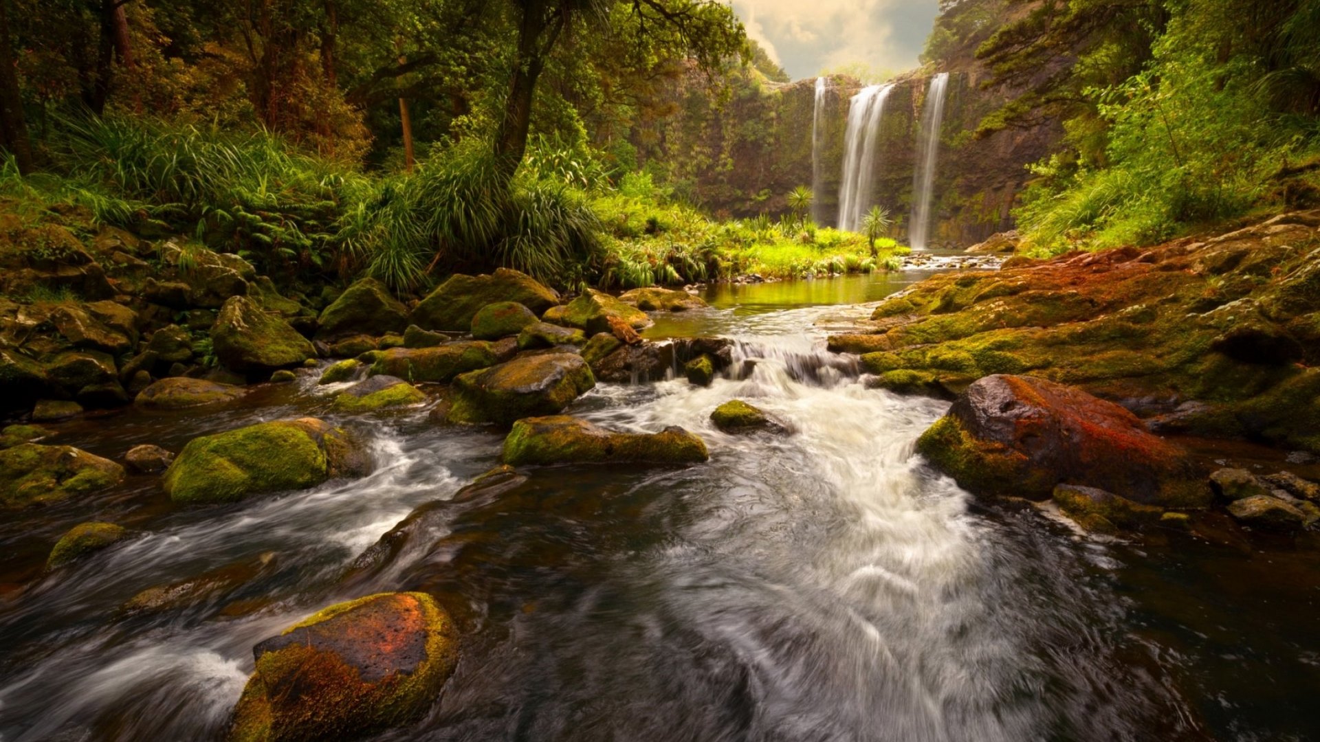 waterfall, forest, nature, river, HD Wallpaper