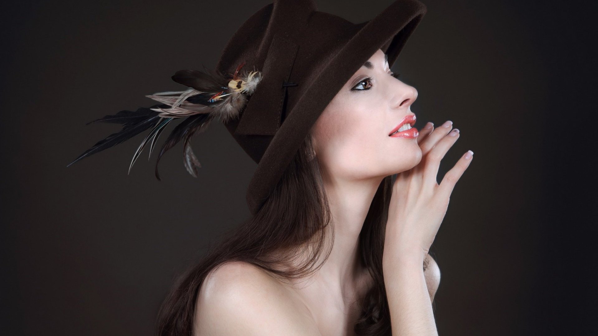 girl, background, beauty, long hair, hat, HD Wallpaper