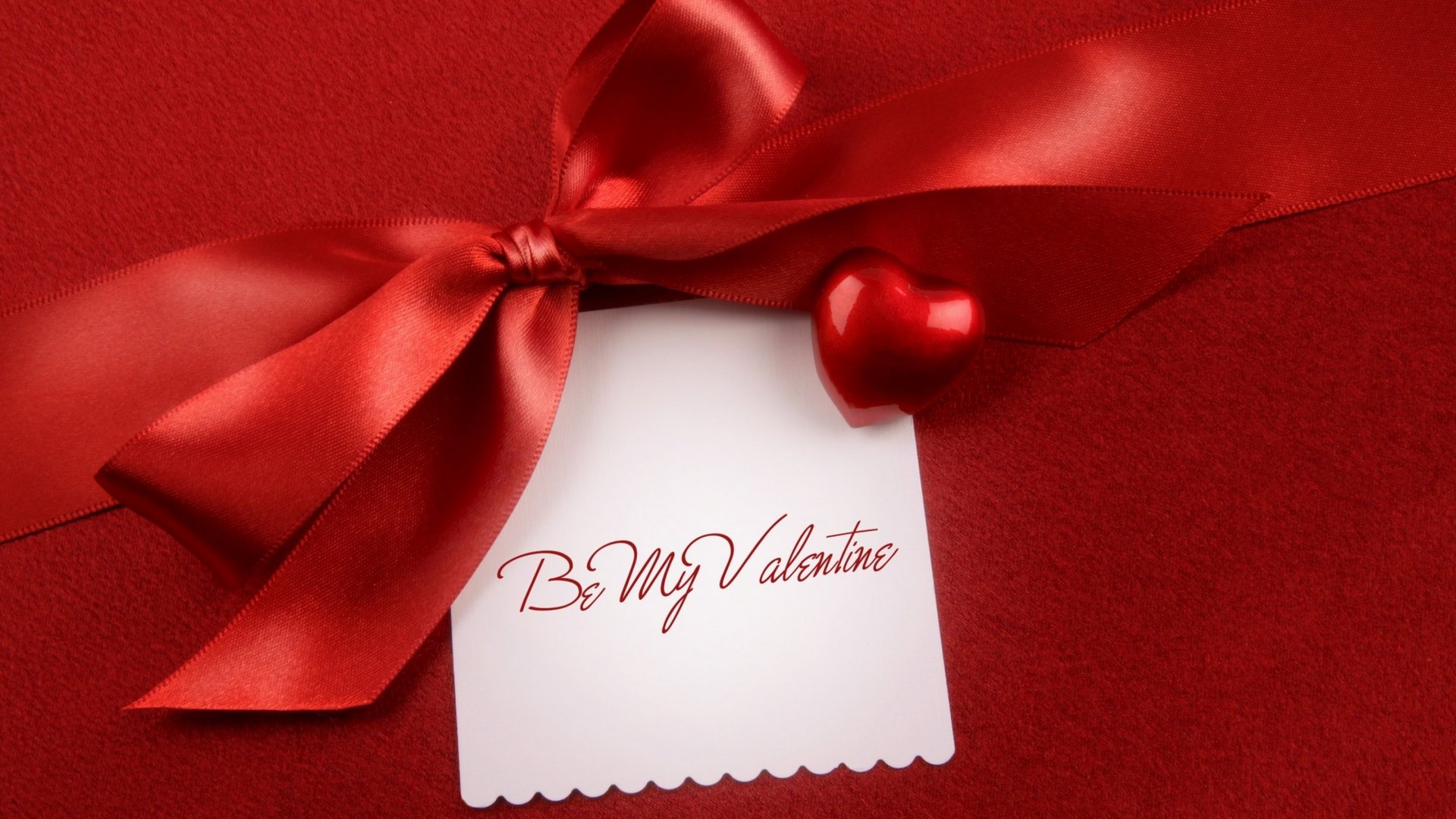 red, heart, bow, valentine, white, card, HD Wallpaper