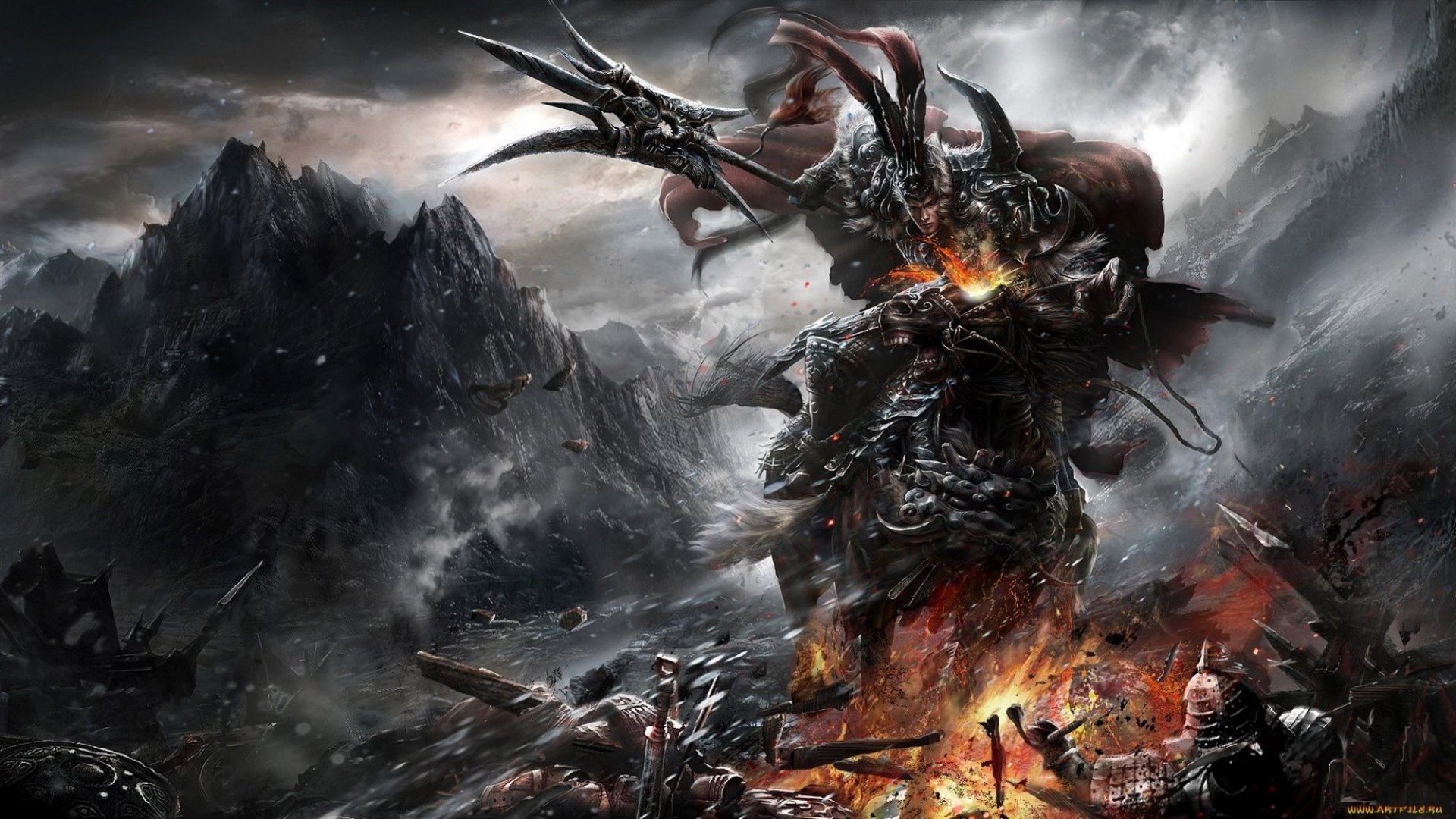 mountain, beast, warrior, battle, HD Wallpaper
