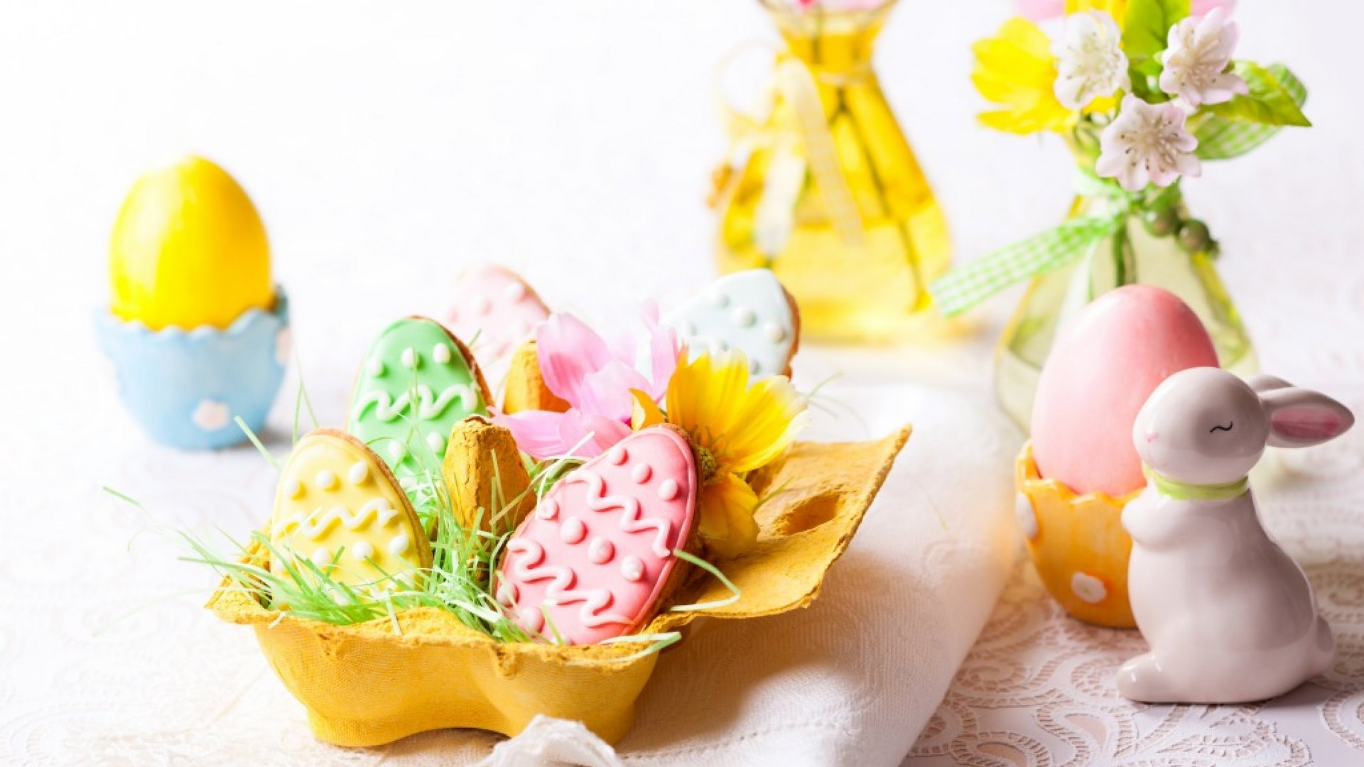 flowers, happy easter, easter, easter eggs, HD Wallpaper