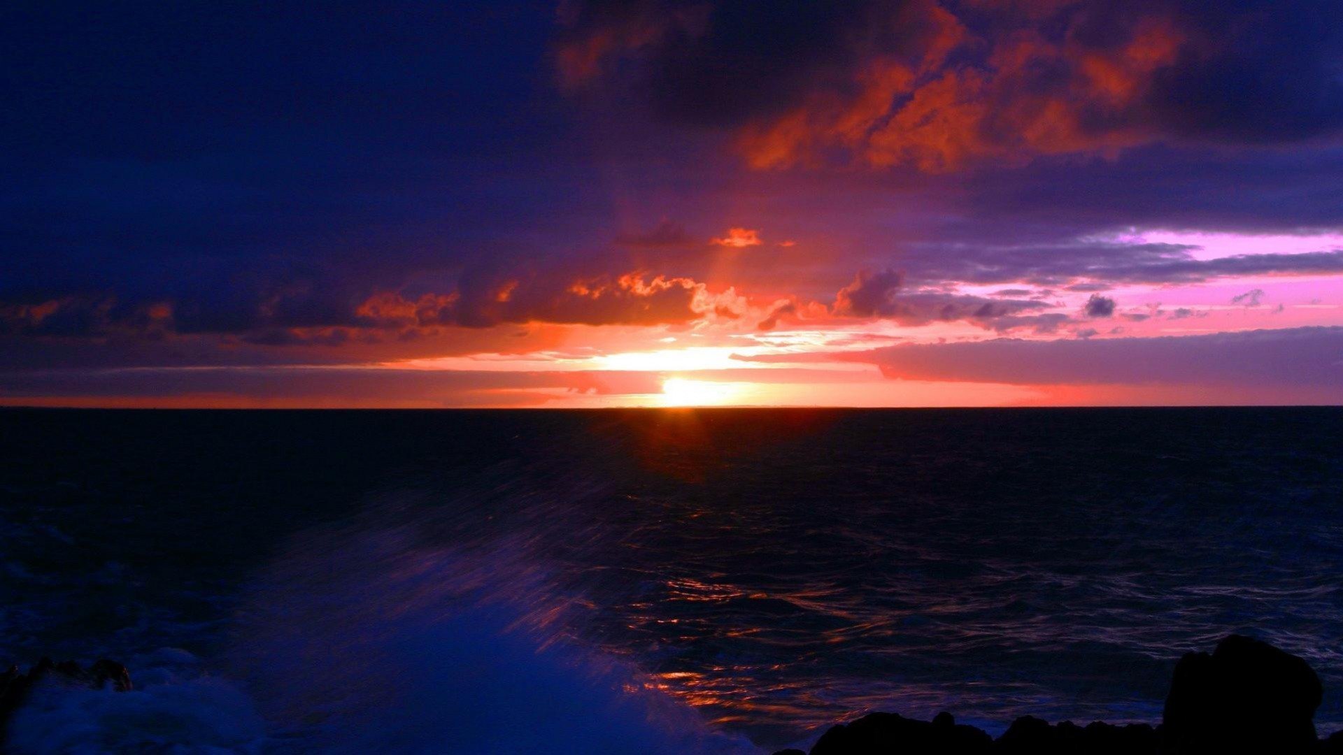 dark, sunset, waves, clouds, sea, HD Wallpaper