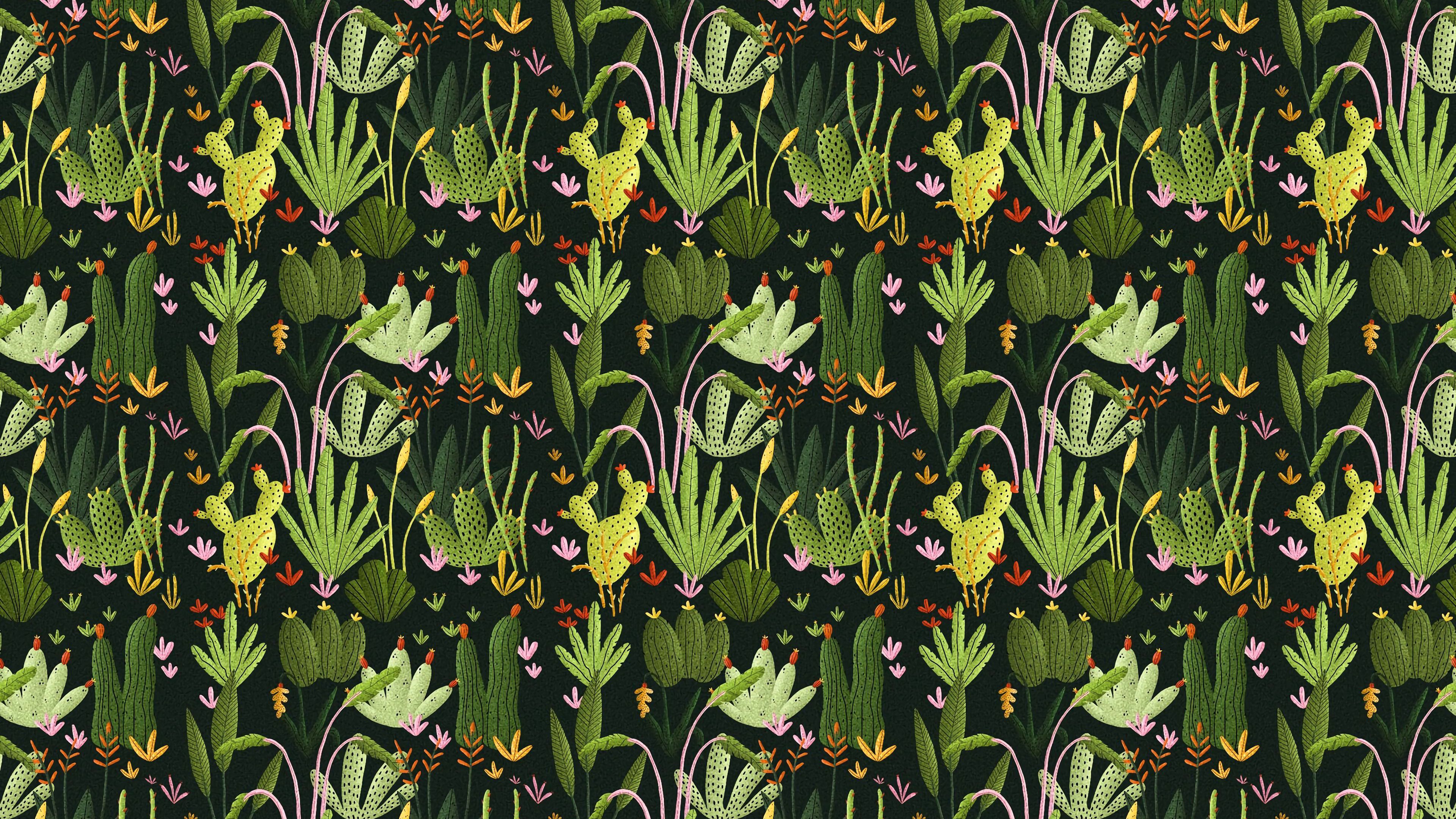cactus, pattern, plants, 4k, HD Wallpaper