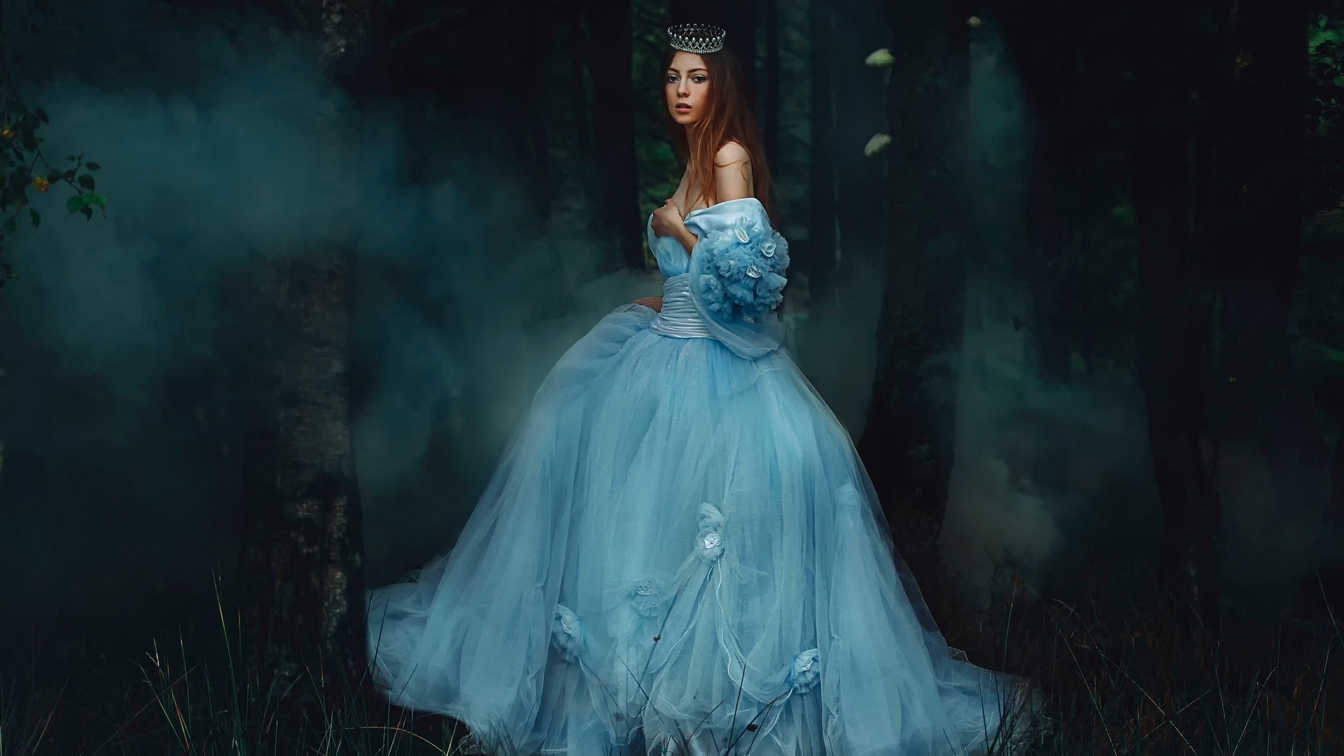 forest, dress, dark, trees, woman, HD Wallpaper