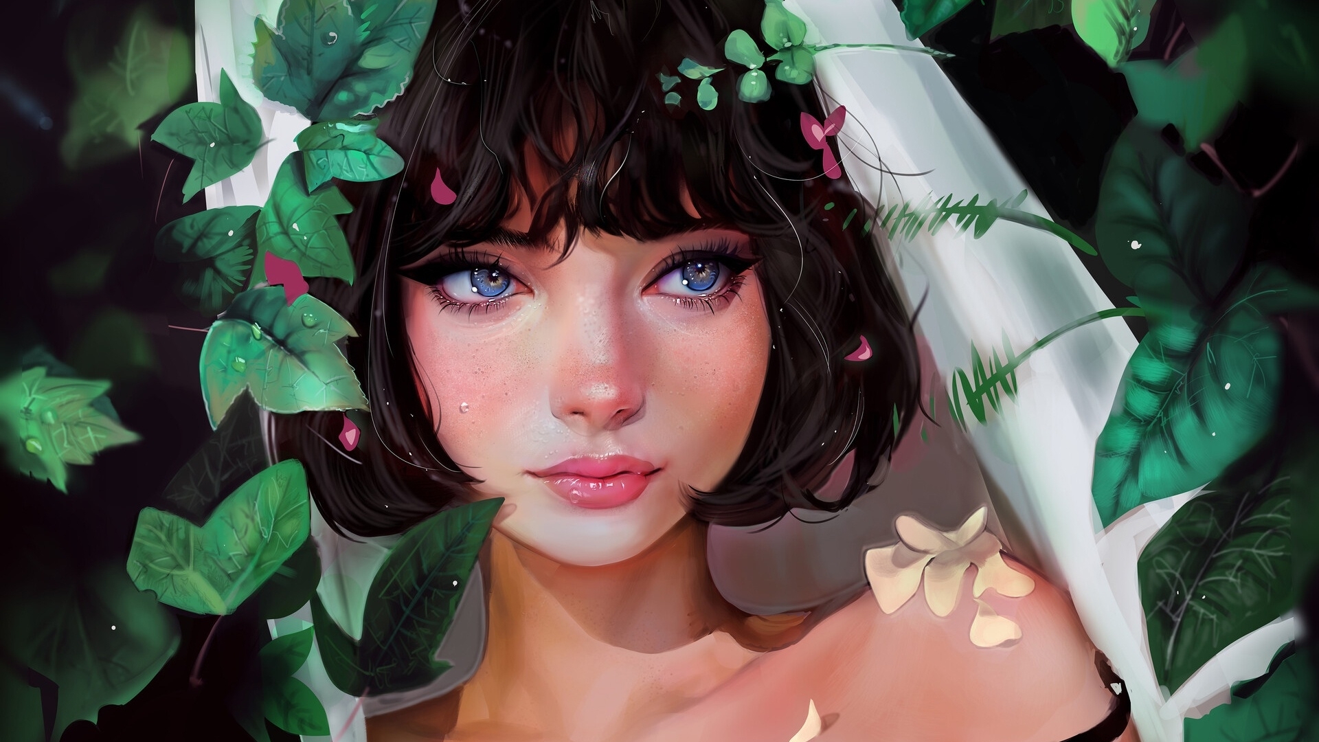 cole dwight, art, fantasy, luminos, girl, flower, portrait, HD Wallpaper