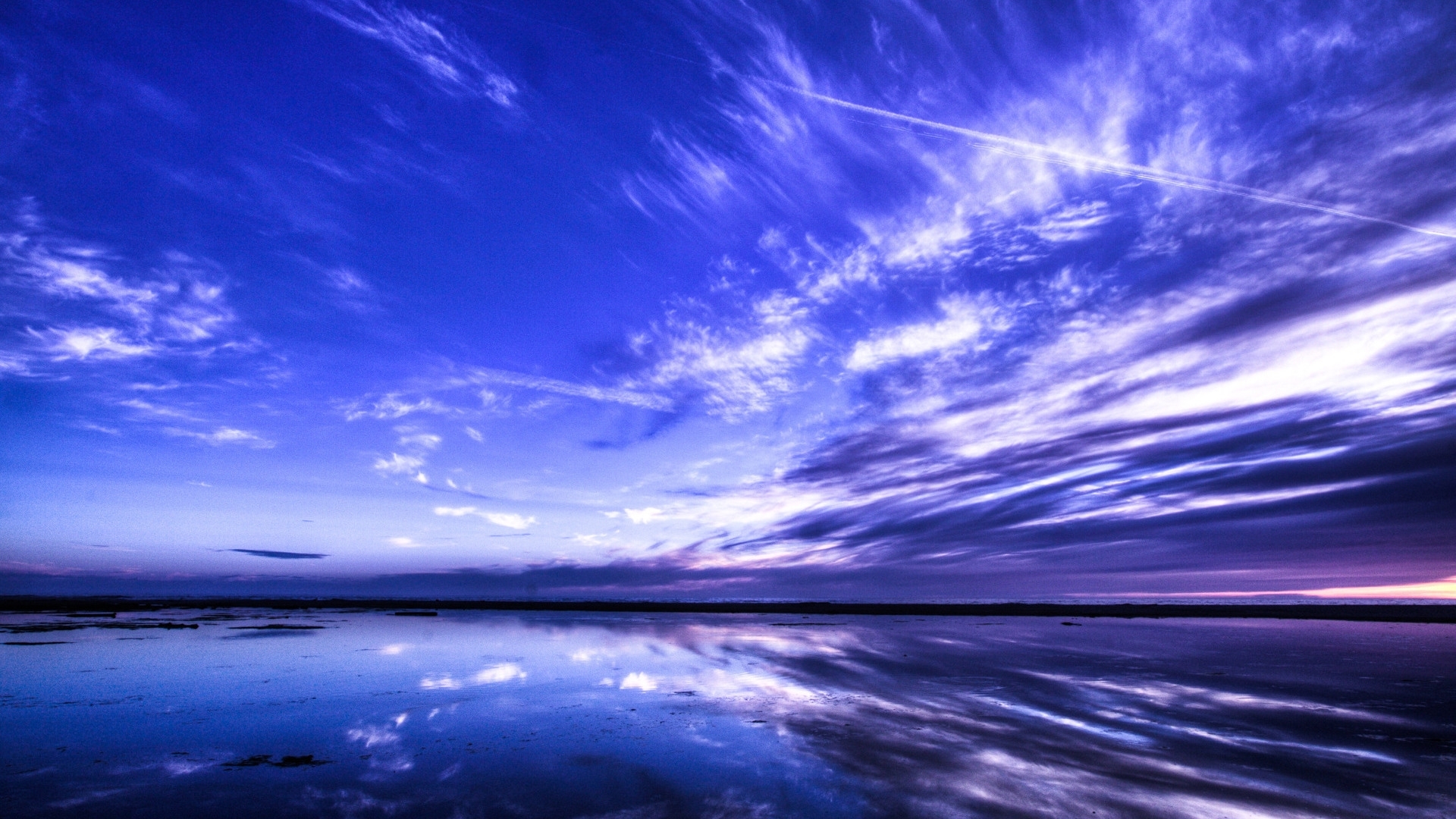 glow, nature, sunset, reflection, clouds, lake, sea, HD Wallpaper