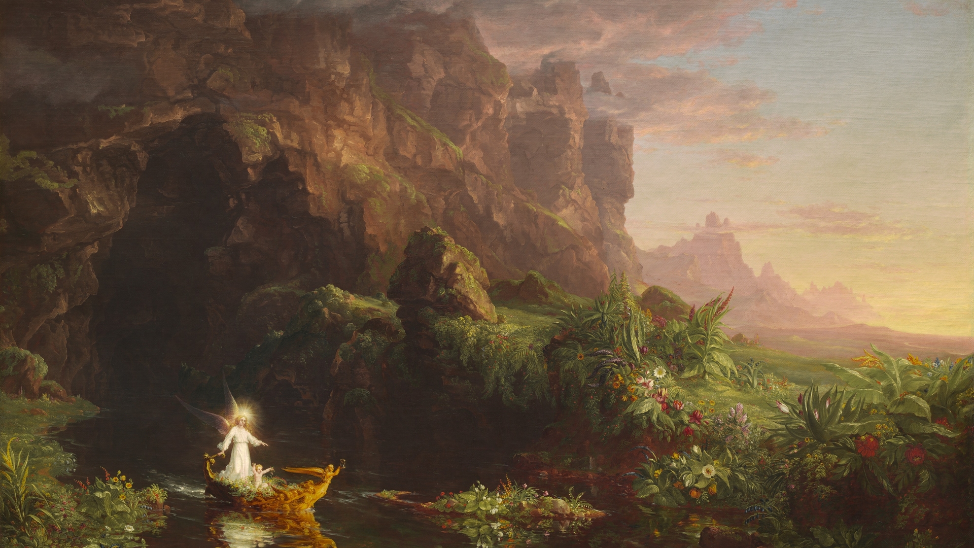 art, boat, the voyage of life, painting, thomas cole, pictura, childhood, HD Wallpaper