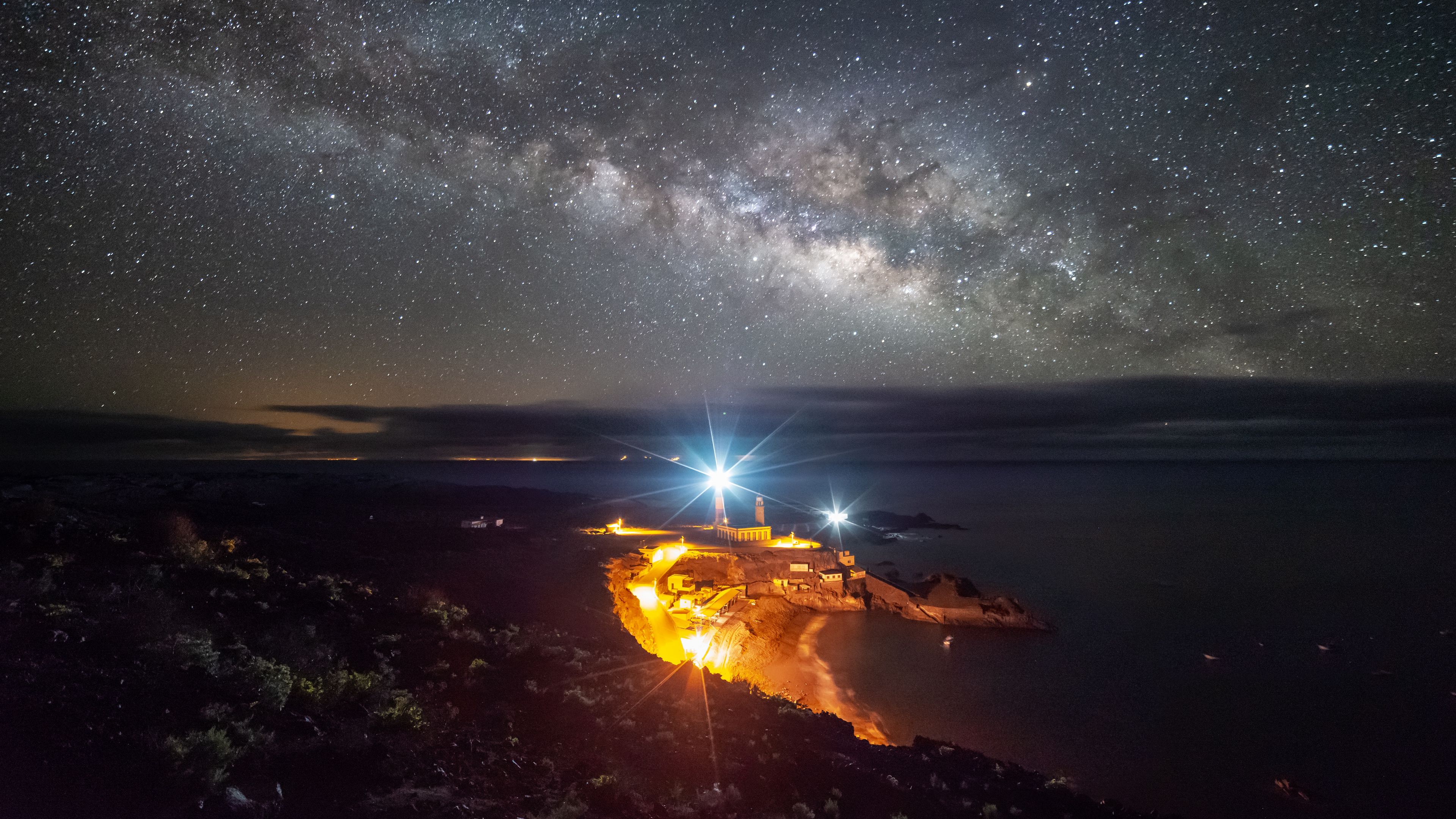 starry sky, la palma, spain, night, lighting, 4k, HD Wallpaper