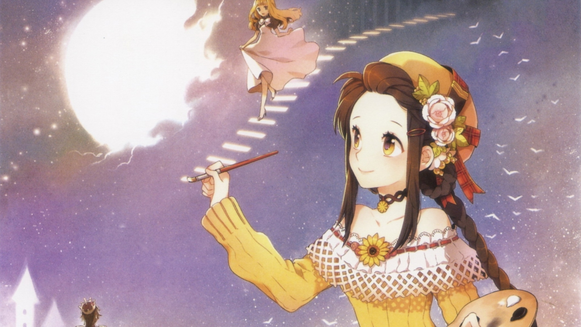 stairs, cloud, artst, girl, HD Wallpaper