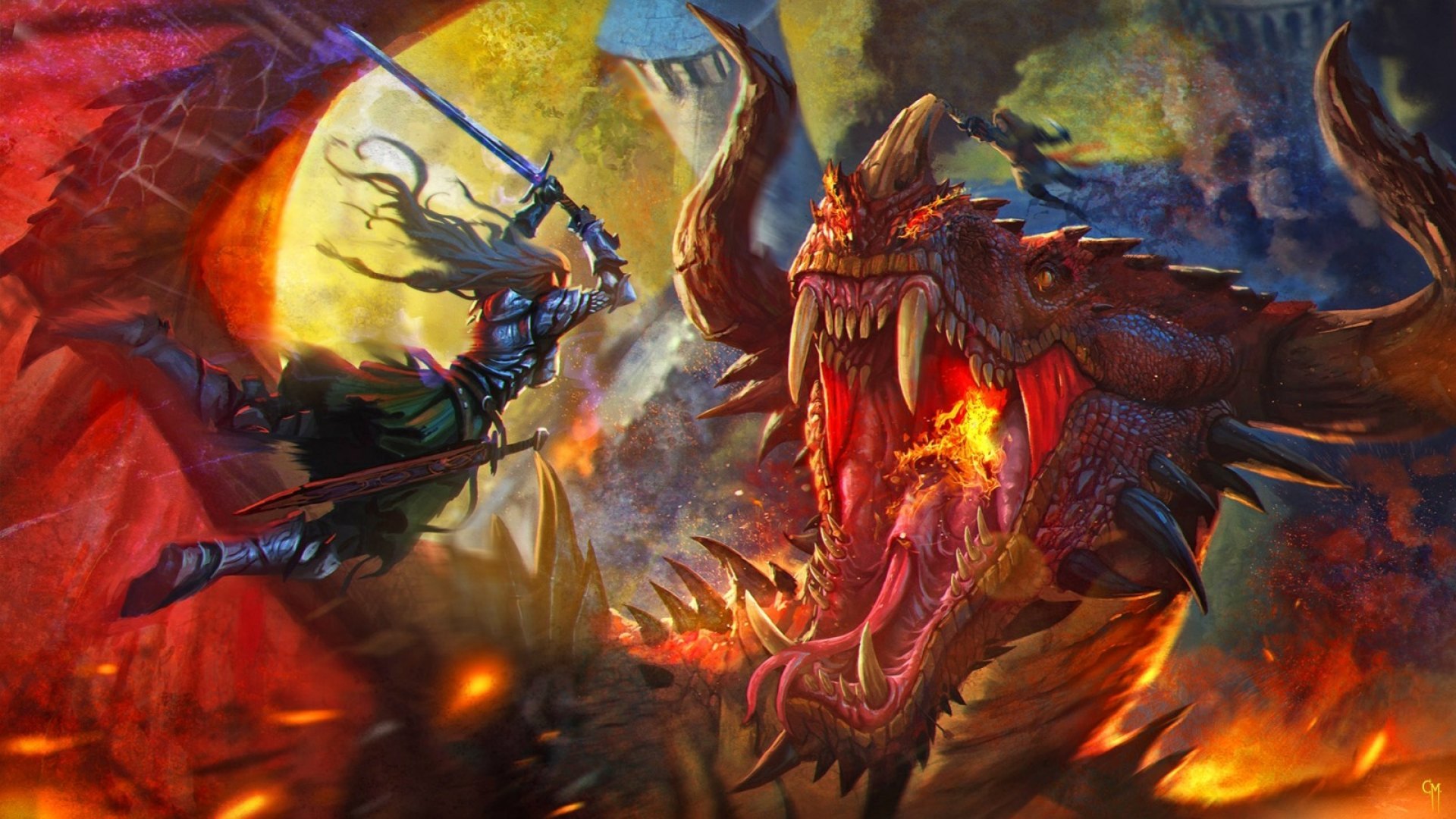 fantasy, warrior, dark, magic, dragon, HD Wallpaper