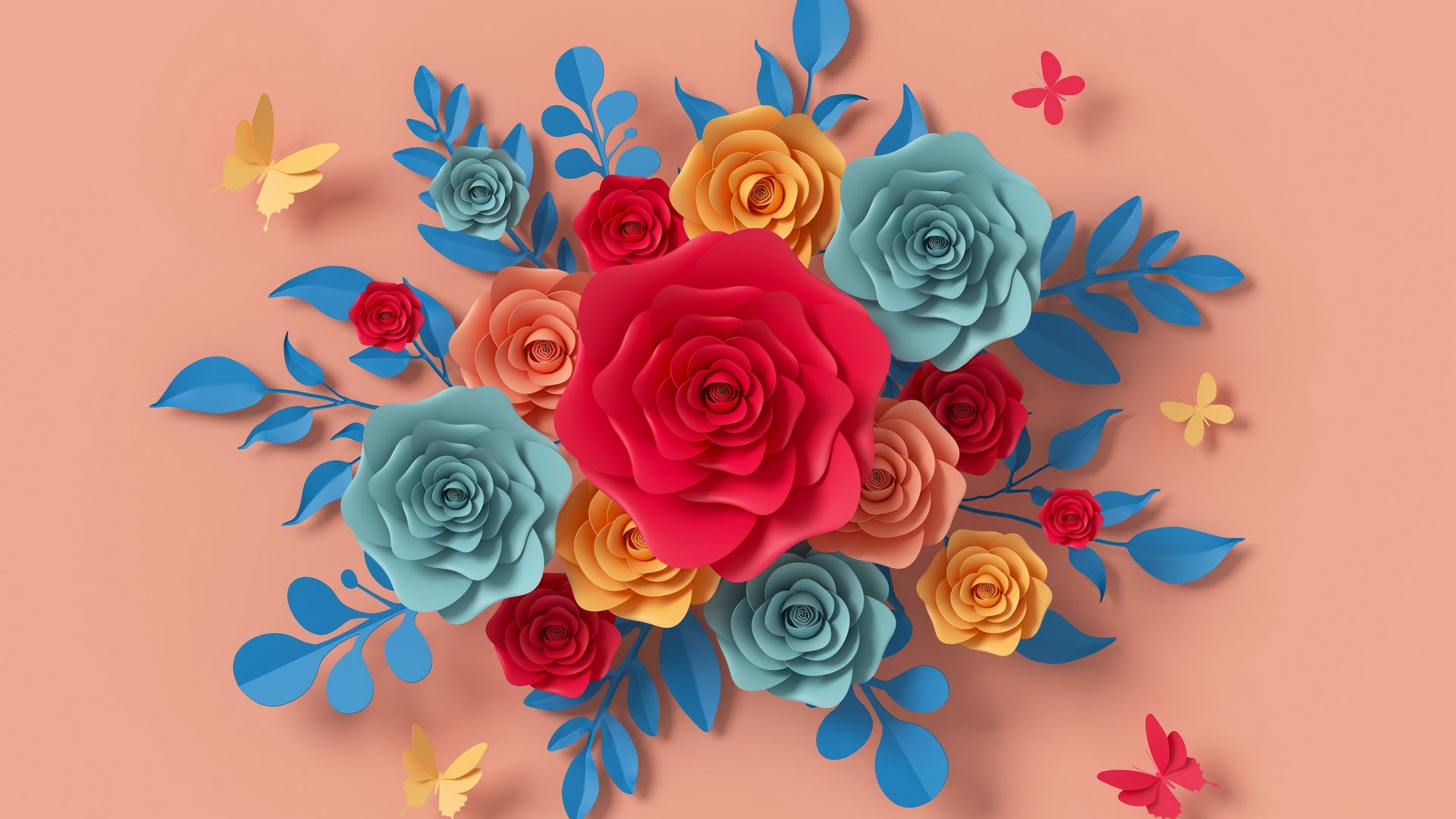 colorful, red, orange, texture, flower, paper, card, blue, HD Wallpaper
