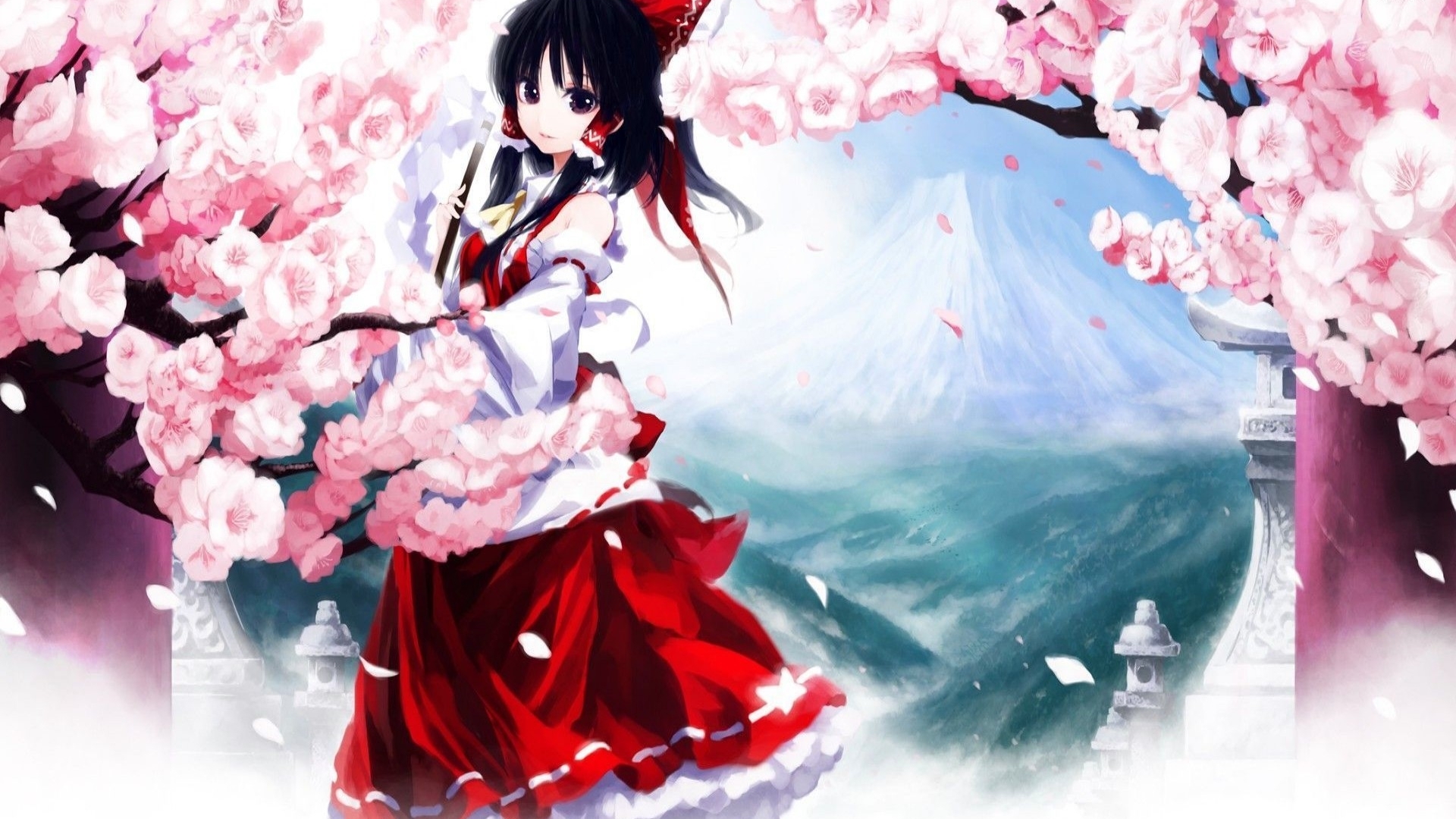 dress, red, pink, brunette, white, girl, blooms, bows, HD Wallpaper