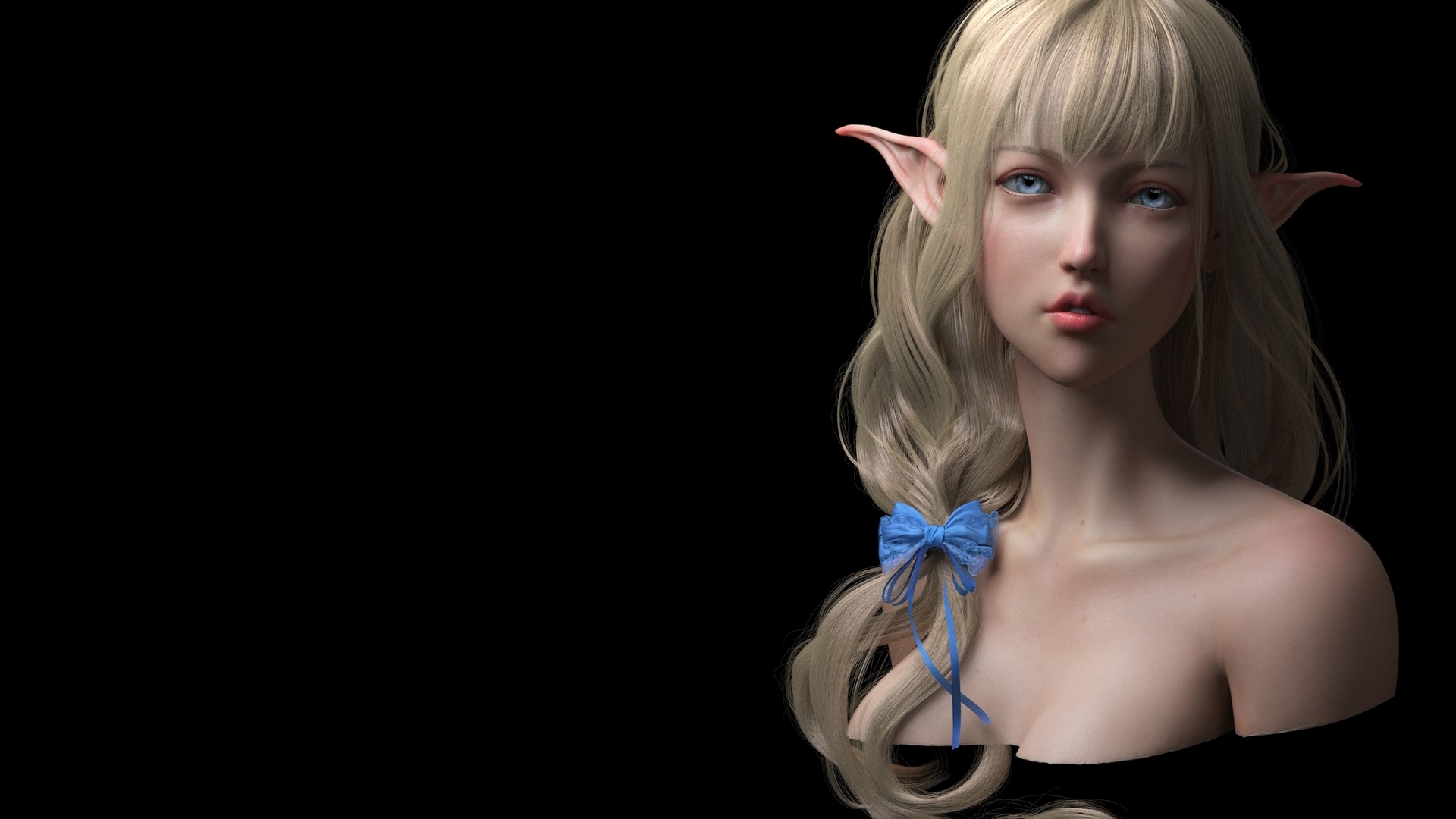 frumusete, luminos, elf, blonde, bow, fantasy, girl, ck, blue, HD Wallpaper
