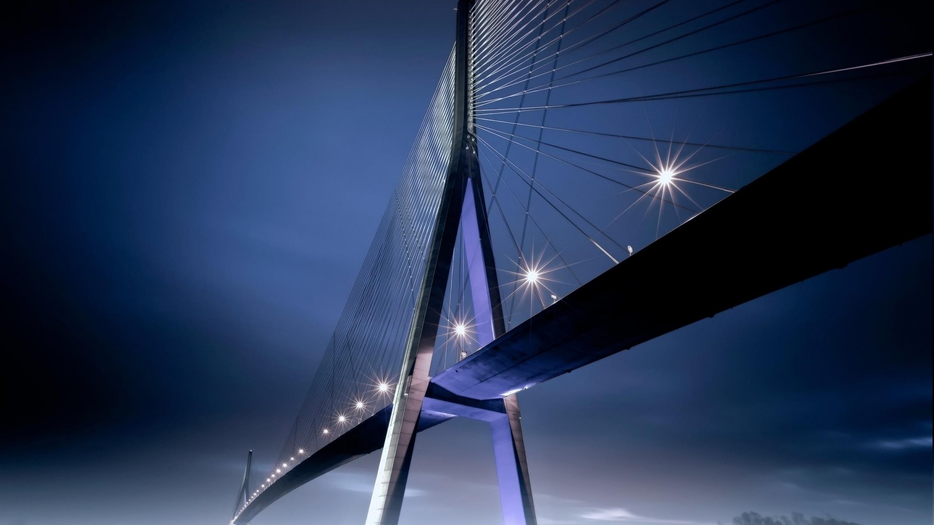 modern, bridge, below, lights, night, HD Wallpaper