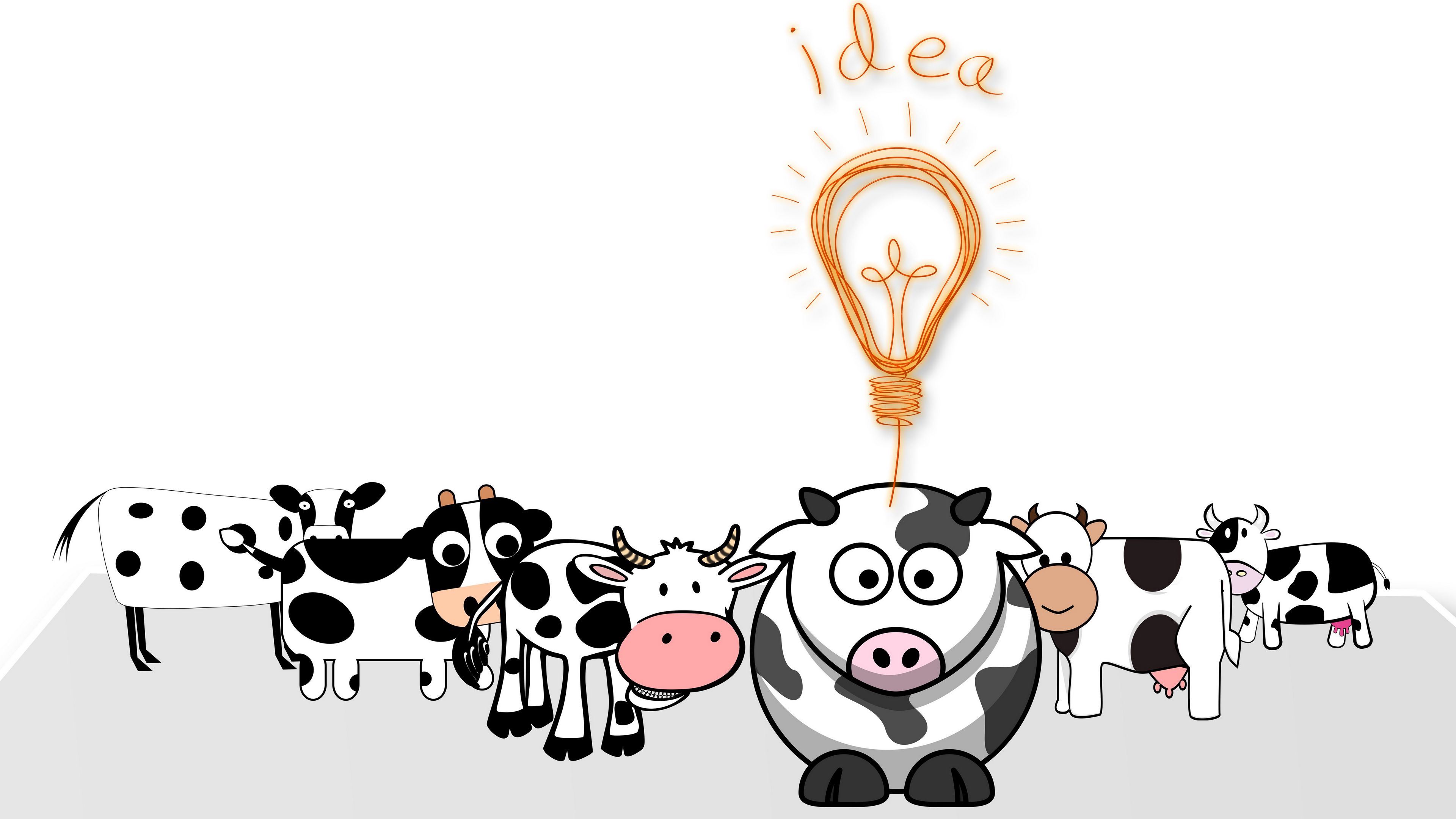 idea, lamp, cows, art, 4k, HD Wallpaper