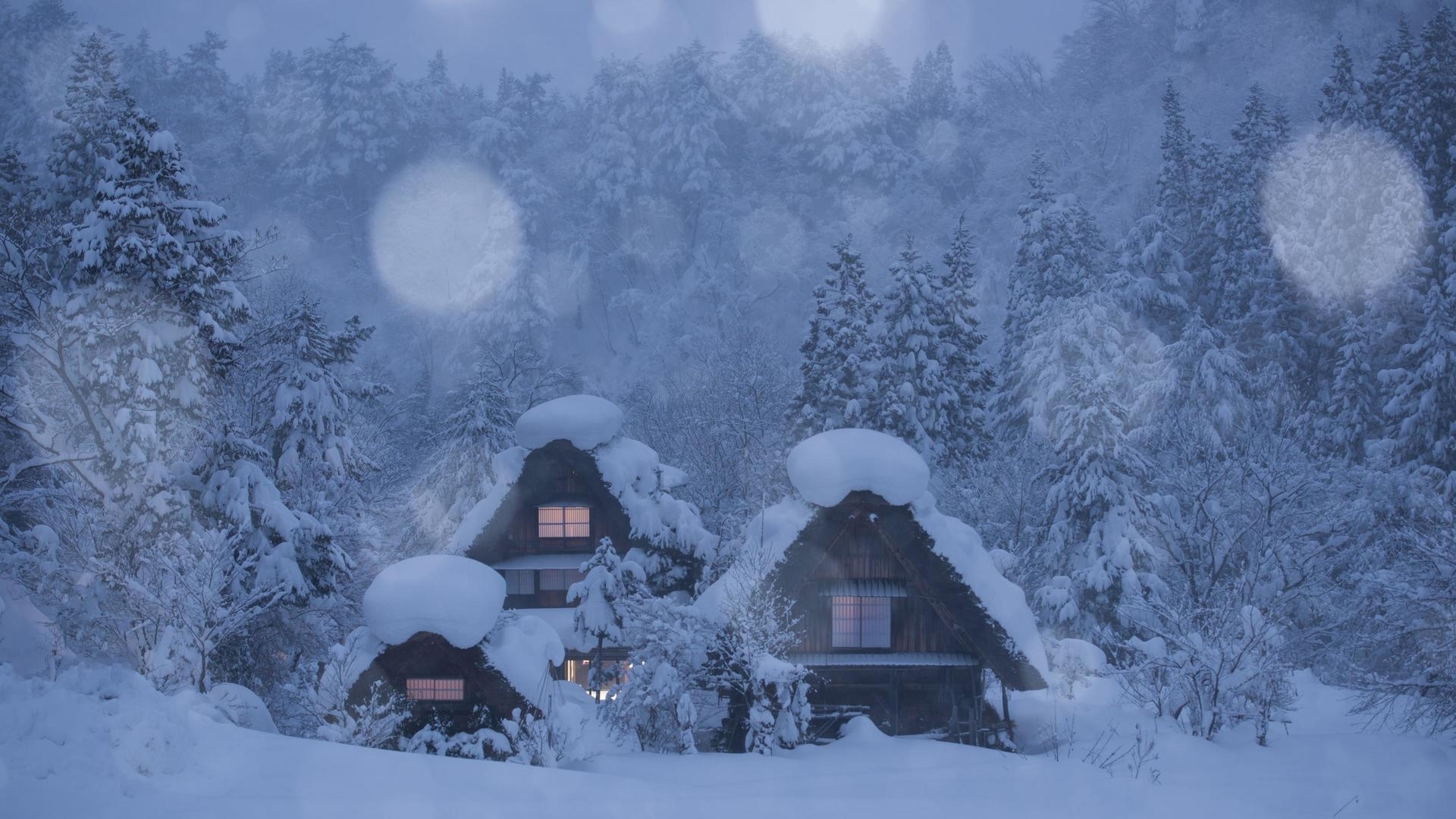 snow, snowfall, houses, ice, village, cabin, nature, winter, HD Wallpaper