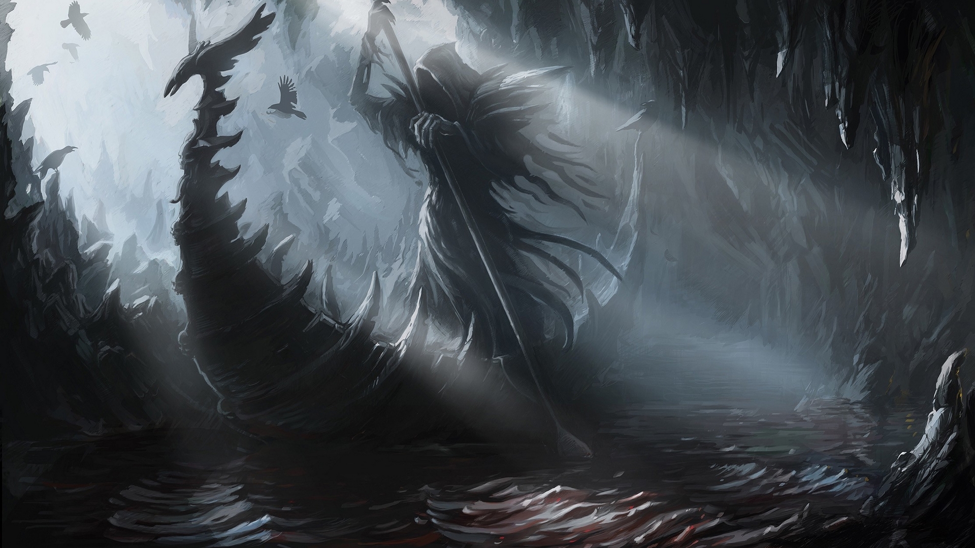 art, fantasy, boat, dark, haron, charon, styx, HD Wallpaper