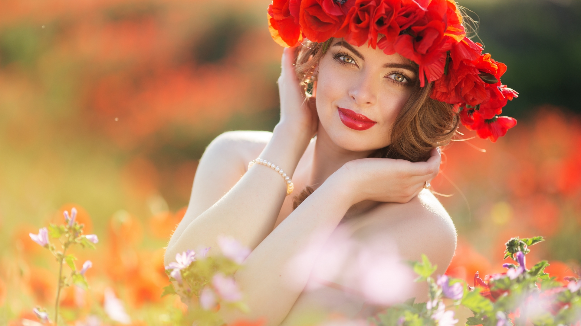 pretty, girl, flowers, nature, HD Wallpaper