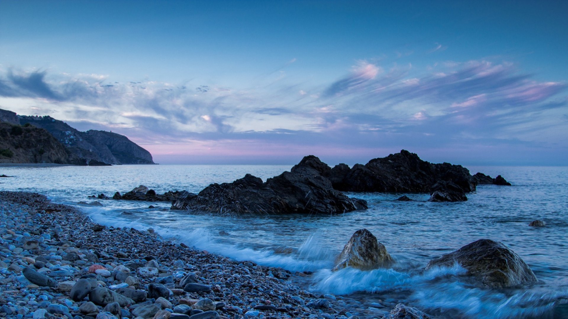 rocks, sundown, shore, stones, sea, HD Wallpaper