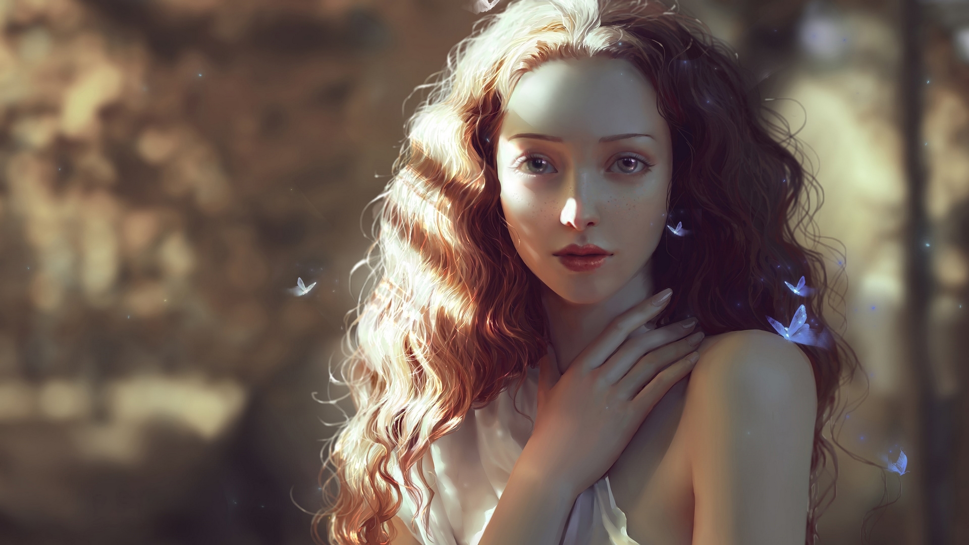 curly hair, butterfly, face, long hair, artwork, fantasy art, women, HD Wallpaper